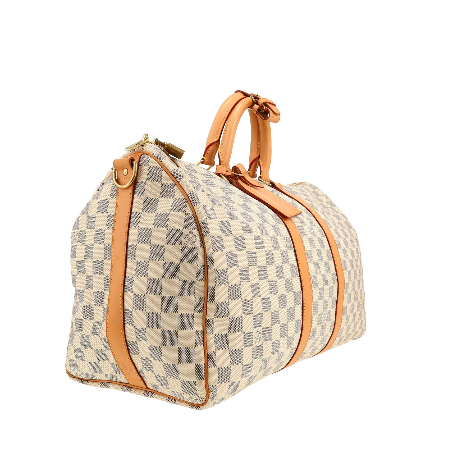 Louis Vuitton  Keepall 45 travel bag  in azur damier canvas  and natural leather
