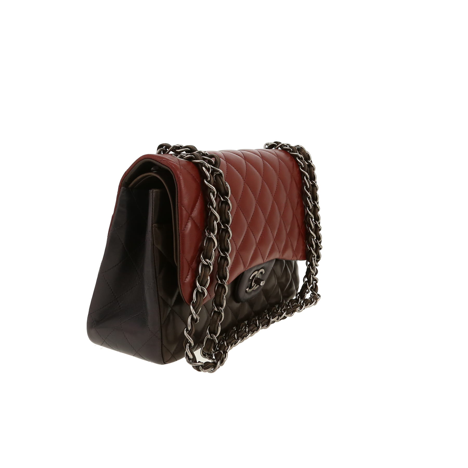 Chanel  Timeless Jumbo shoulder bag  in brown, burgundy and black tricolor  quilted leather