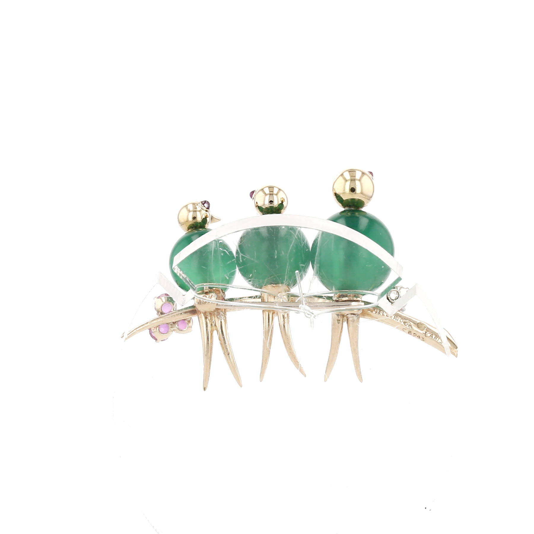 Mellerio  brooch in yellow gold, chrysoprase and rubyand in diamond