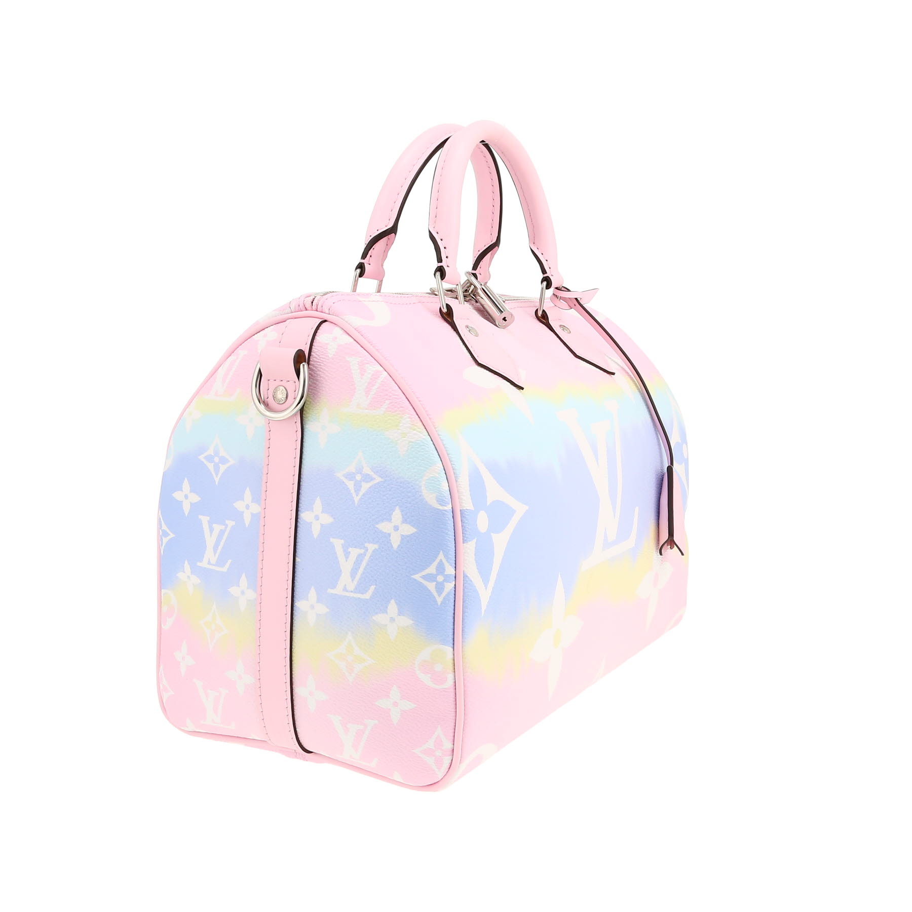 Borsa a tracolla Louis Vuitton  Speedy Escale 30 in tela monogram rosa e blu e pelle rosa