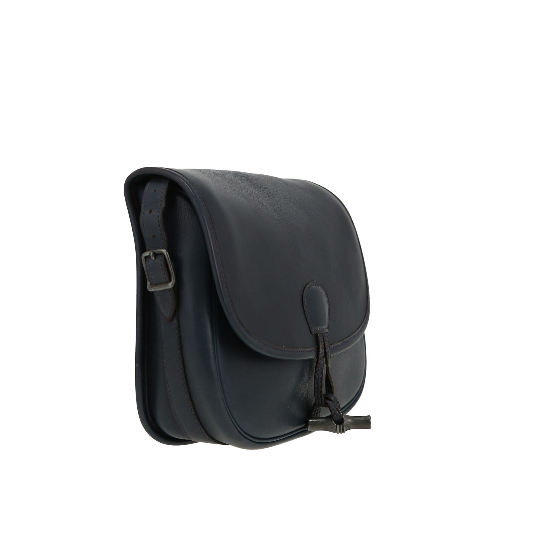 Sac bandoulière Hermès  Duffle en cuir grainé bleu-marine