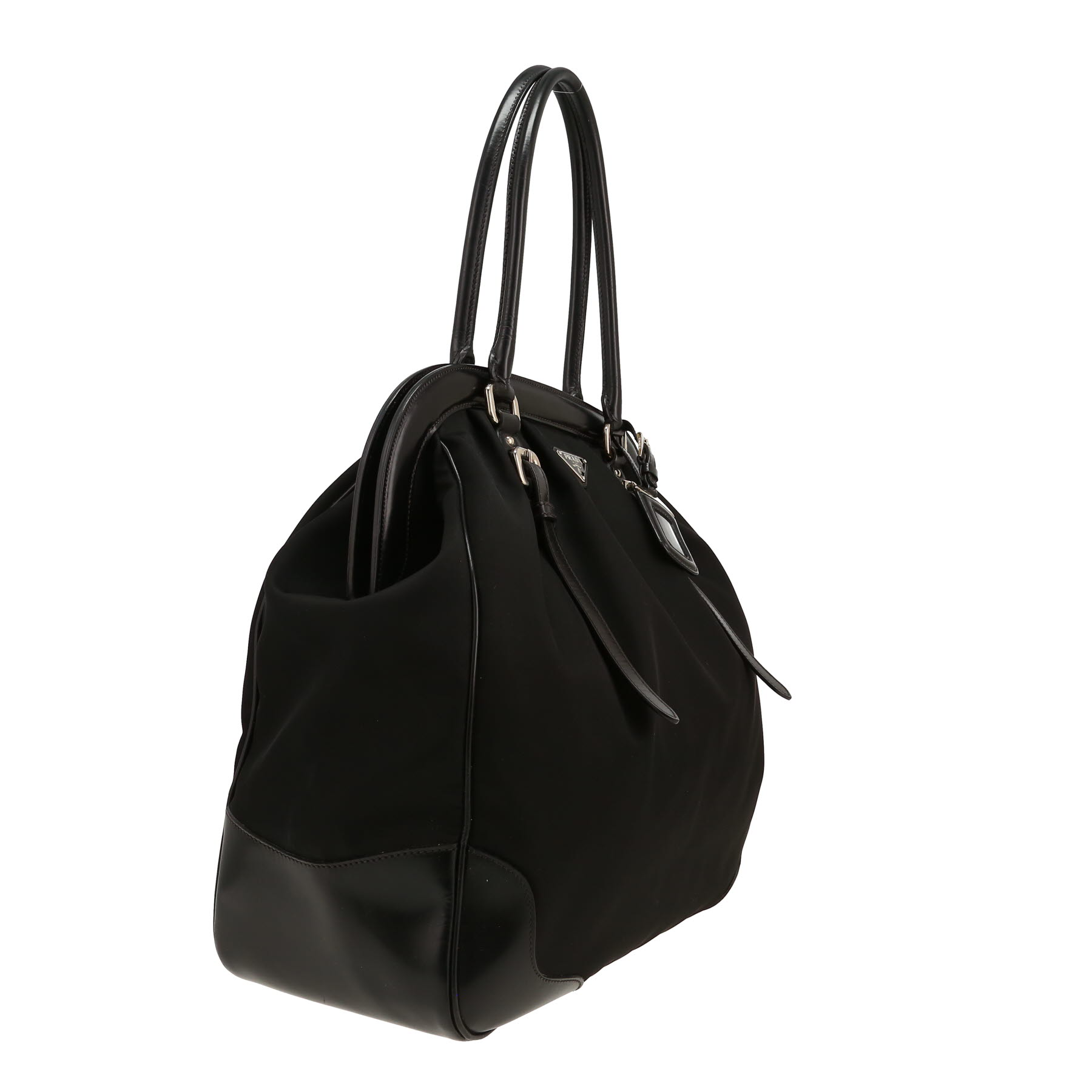 Prada   handbag  in black canvas  and black leather