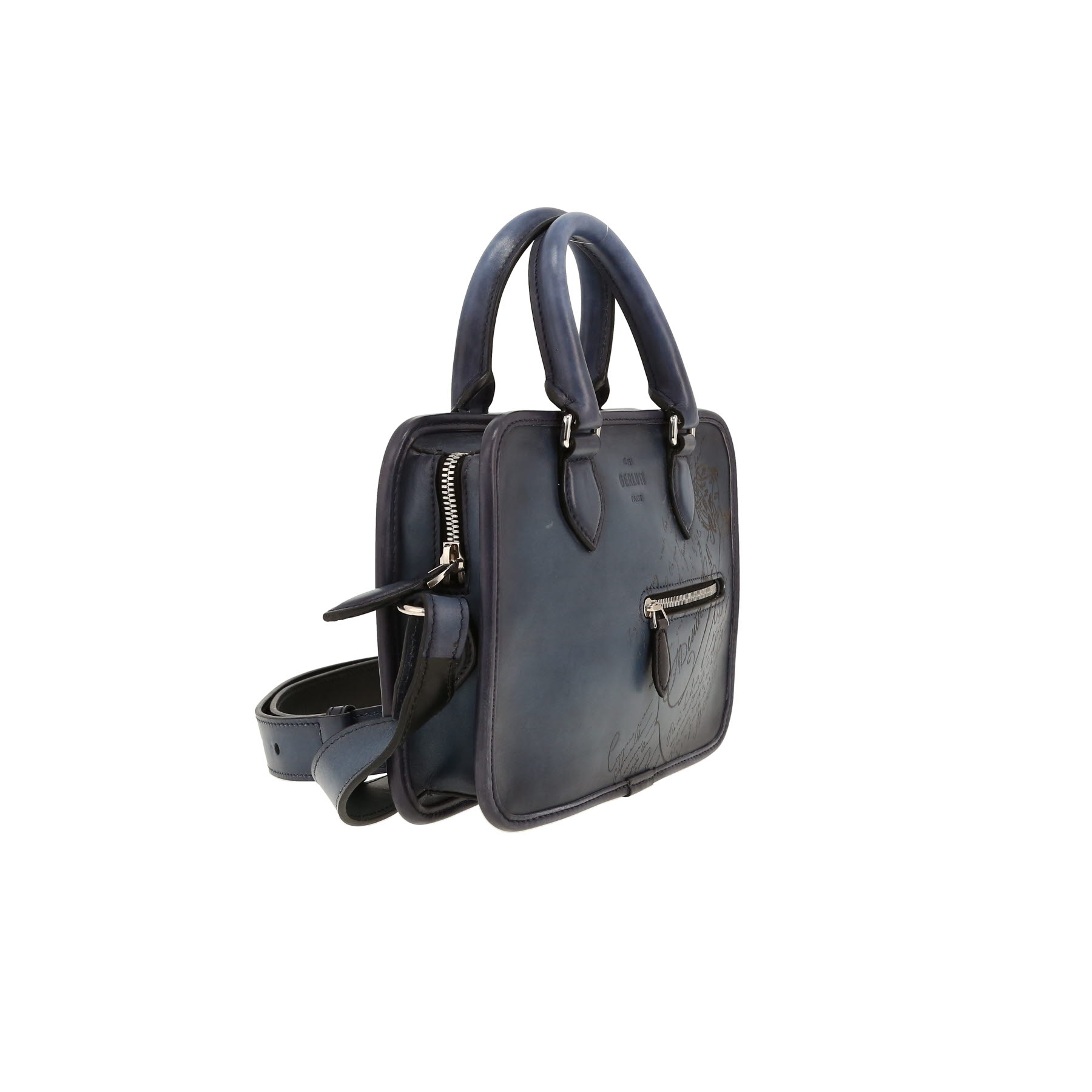 Berluti  Deux jours small model  shoulder bag  in navy blue smooth leather