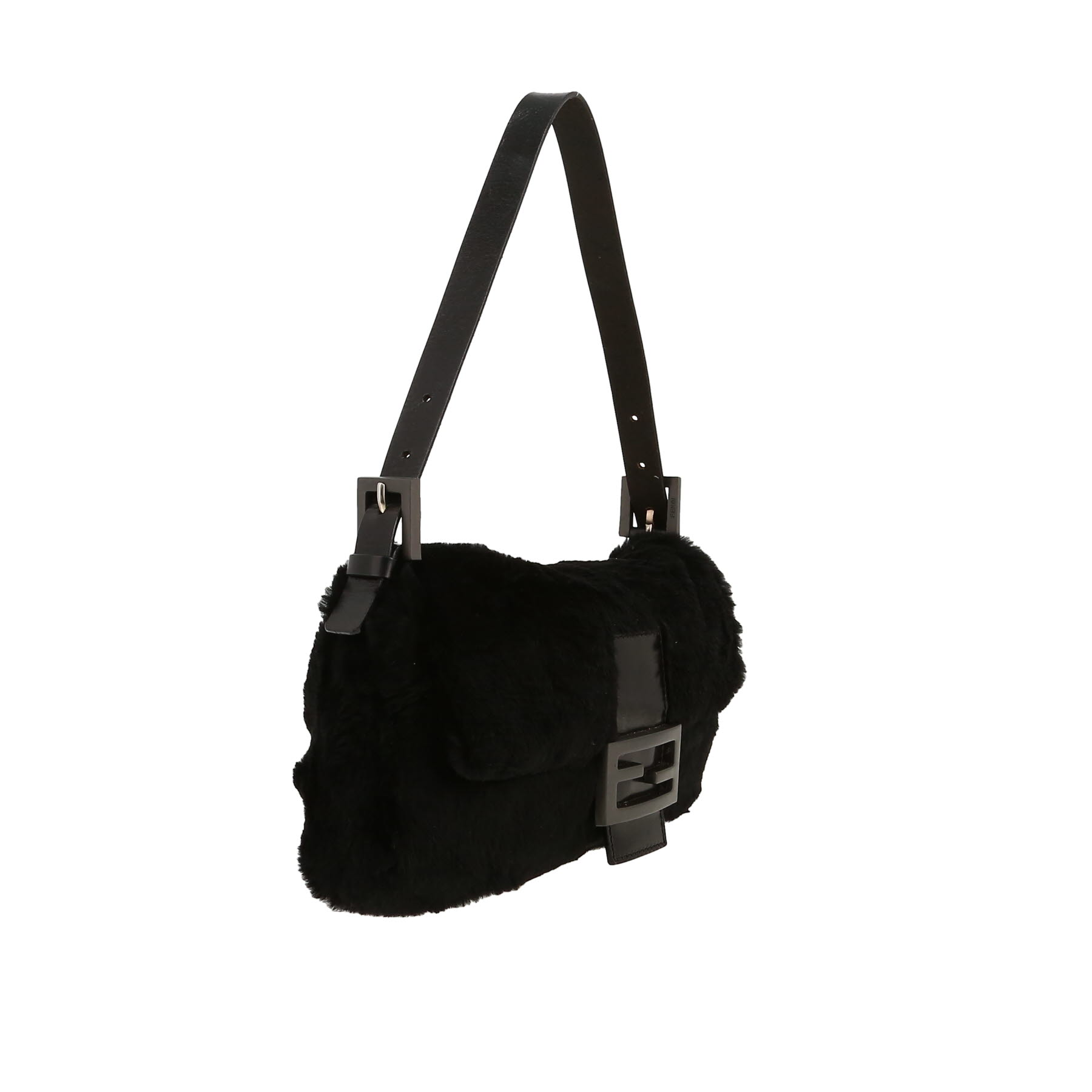 Bolso de mano Fendi  Baguette en piel de conejo negra y cuero negro