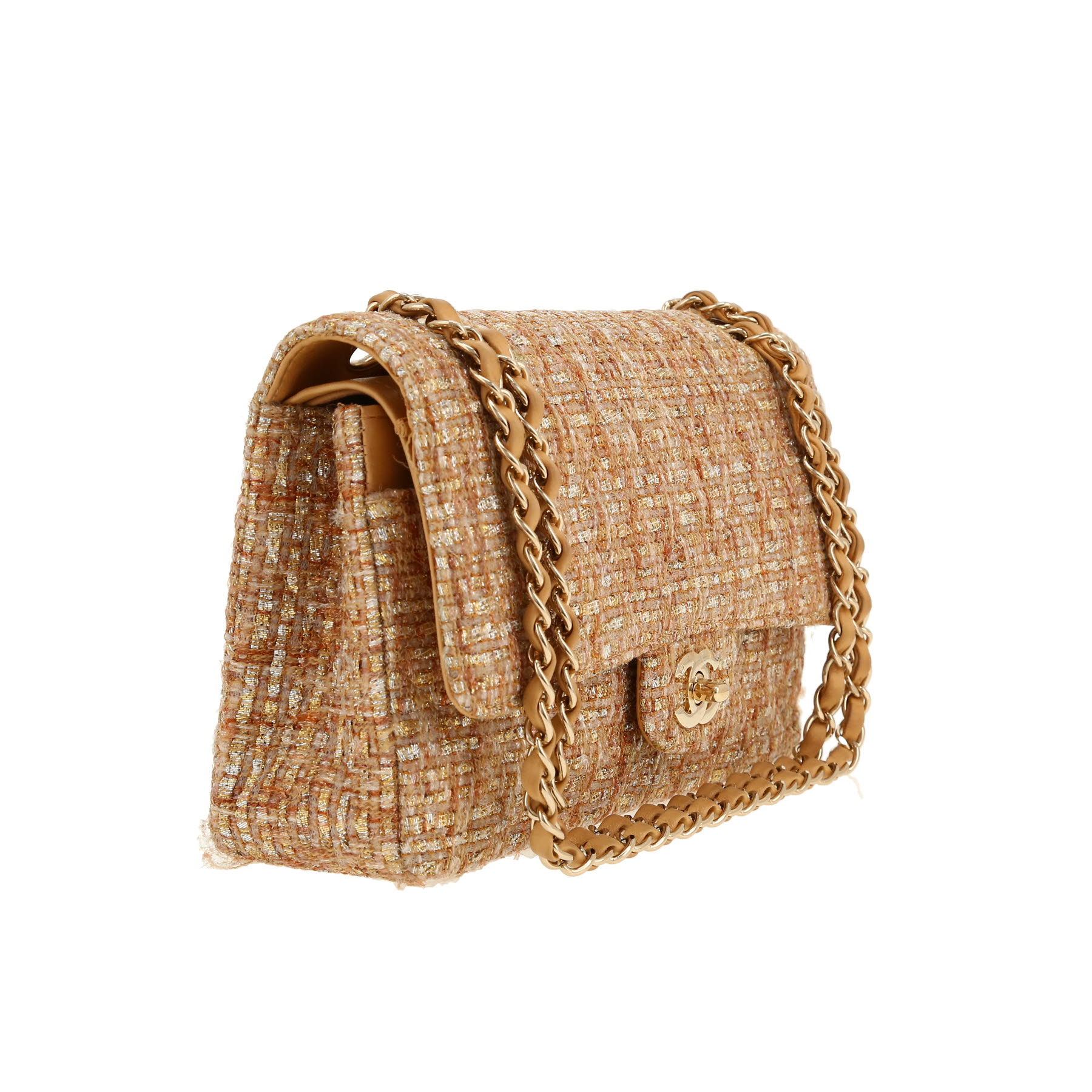 Chanel  Timeless Classic handbag  in gold tweed  and beige leather