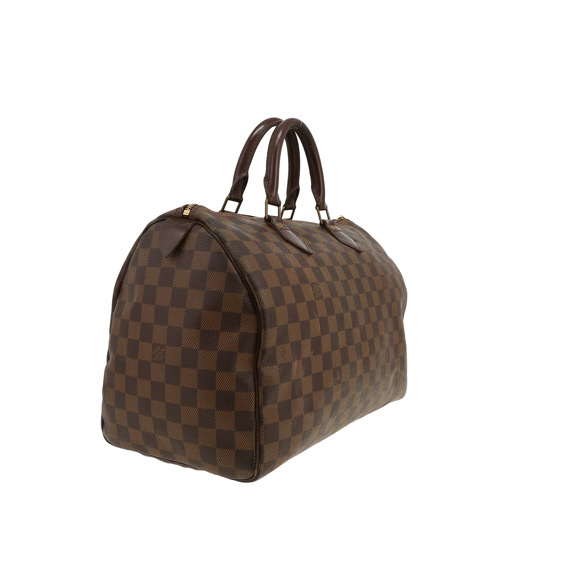 Louis Vuitton  Speedy 30 handbag  in ebene damier canvas  and brown leather