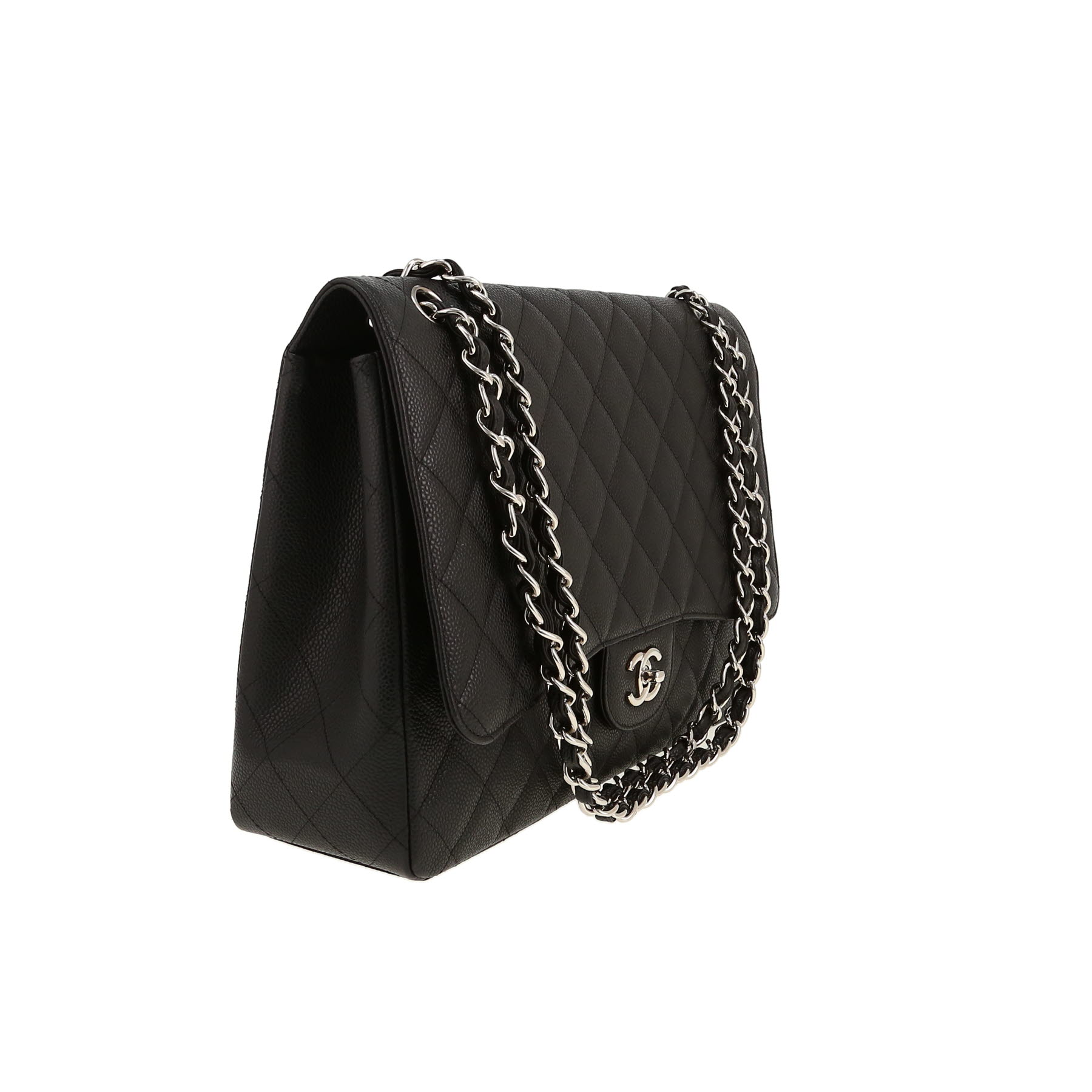Chanel  Timeless Maxi Jumbo shoulder bag  in black quilted grained leather
