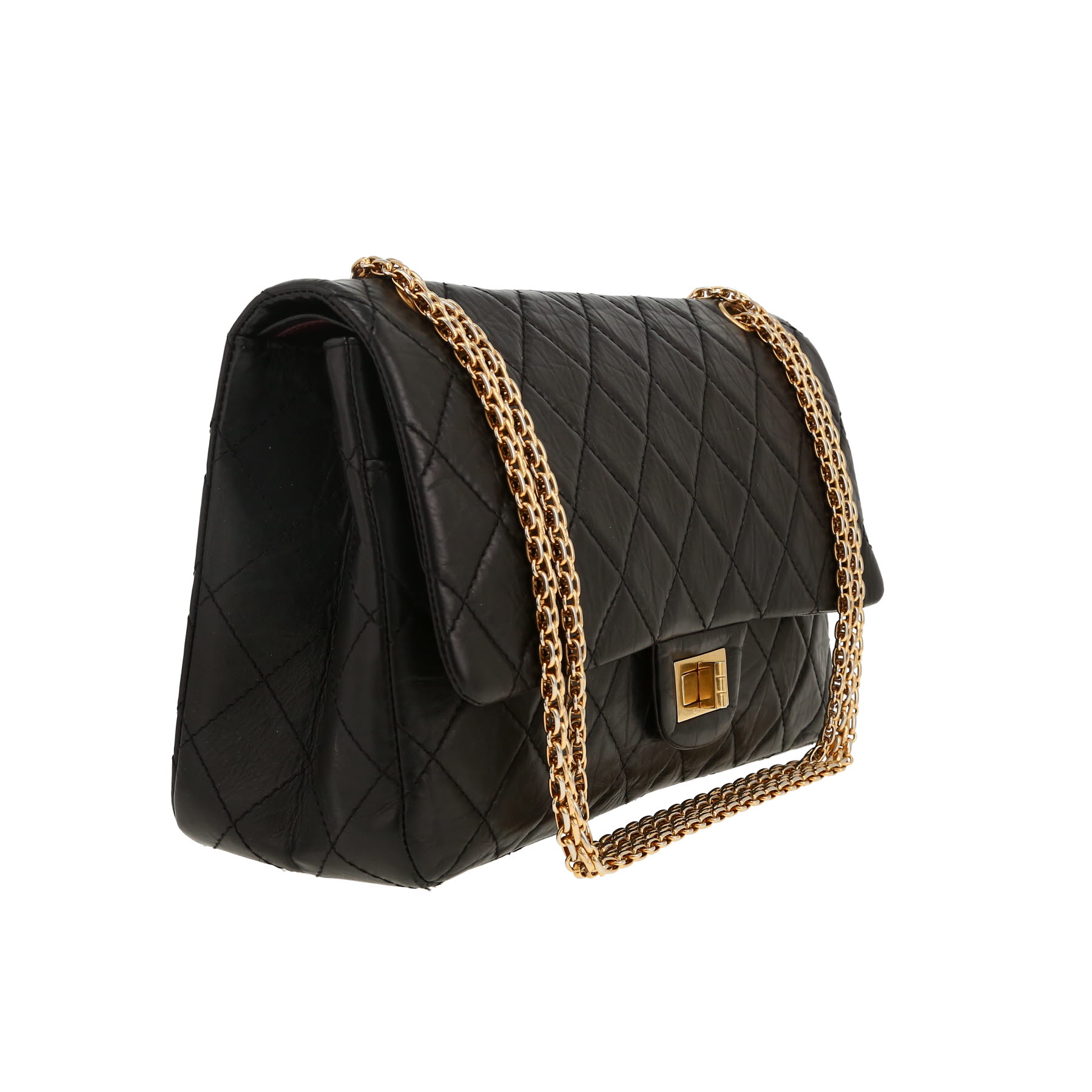 Chanel  2.55 large model  shoulder bag  in black quilted leather