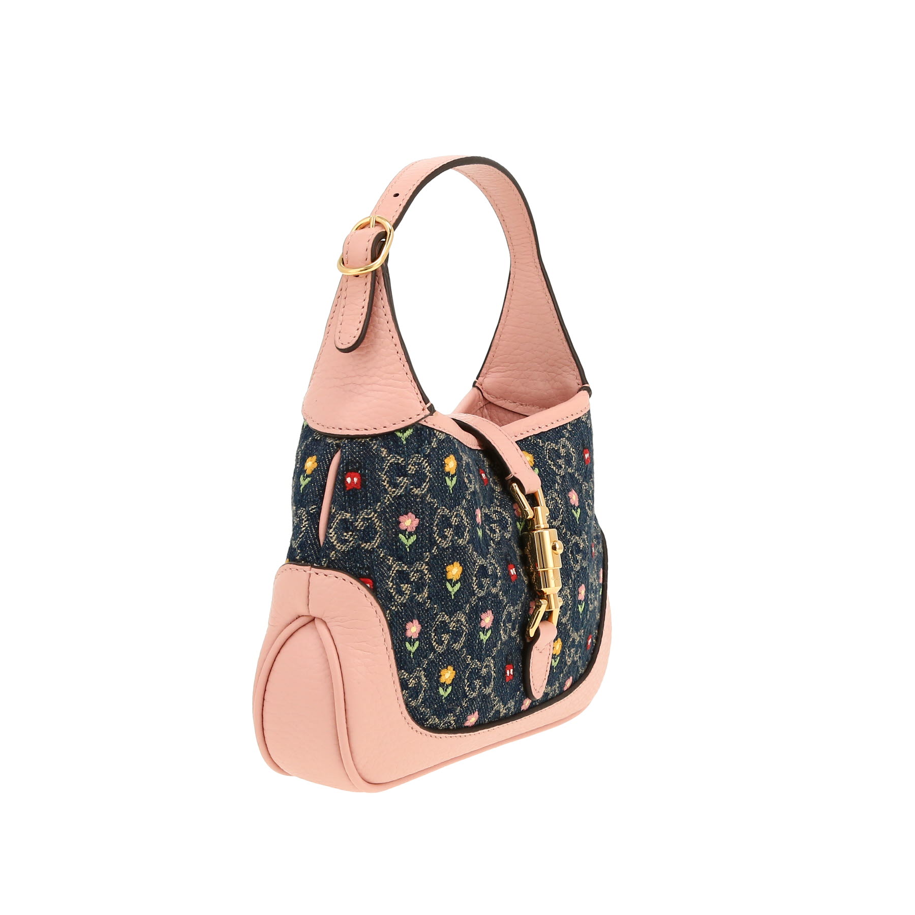Gucci  Jackie mini  shoulder bag  in blue monogram denim canvas  and pink leather