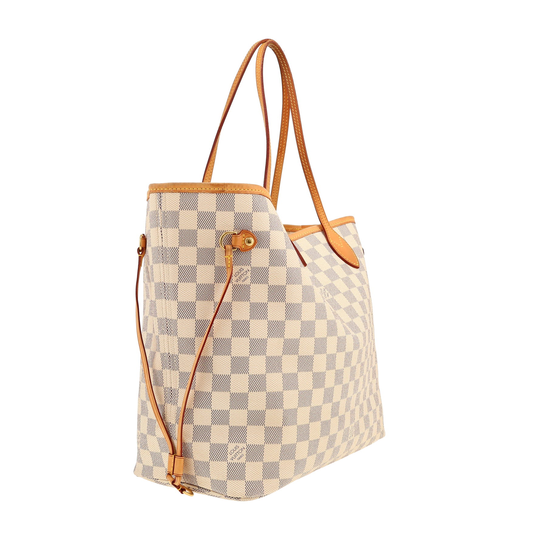 Louis Vuitton  Neverfull shopping bag  in azur damier canvas  and natural leather
