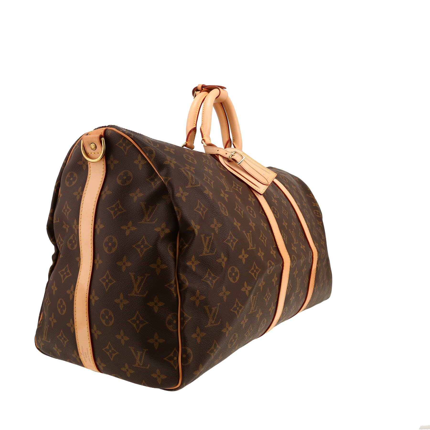 Borsa da viaggio Louis Vuitton  Keepall 55 in tela monogram marrone e pelle naturale