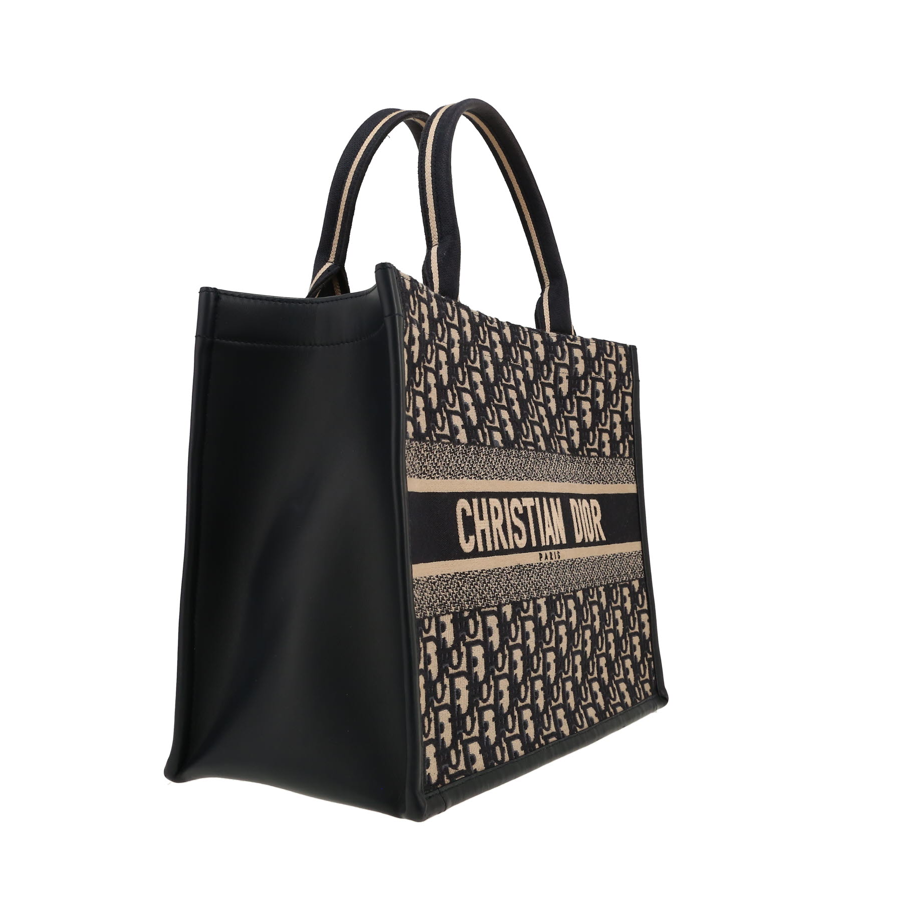 Dior  Book Tote shopping bag  in blue and beige monogram canvas Oblique  and blue leather