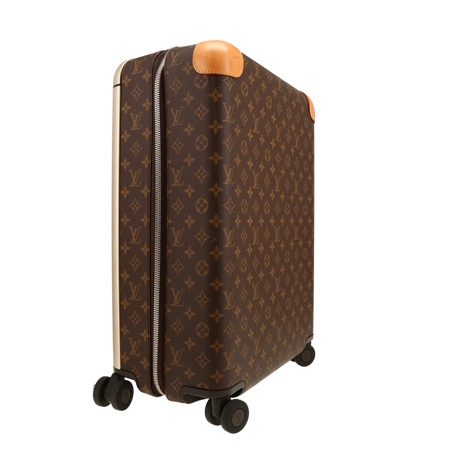 Valise rigide Louis Vuitton  Horizon 50 en toile monogram marron et cuir naturel