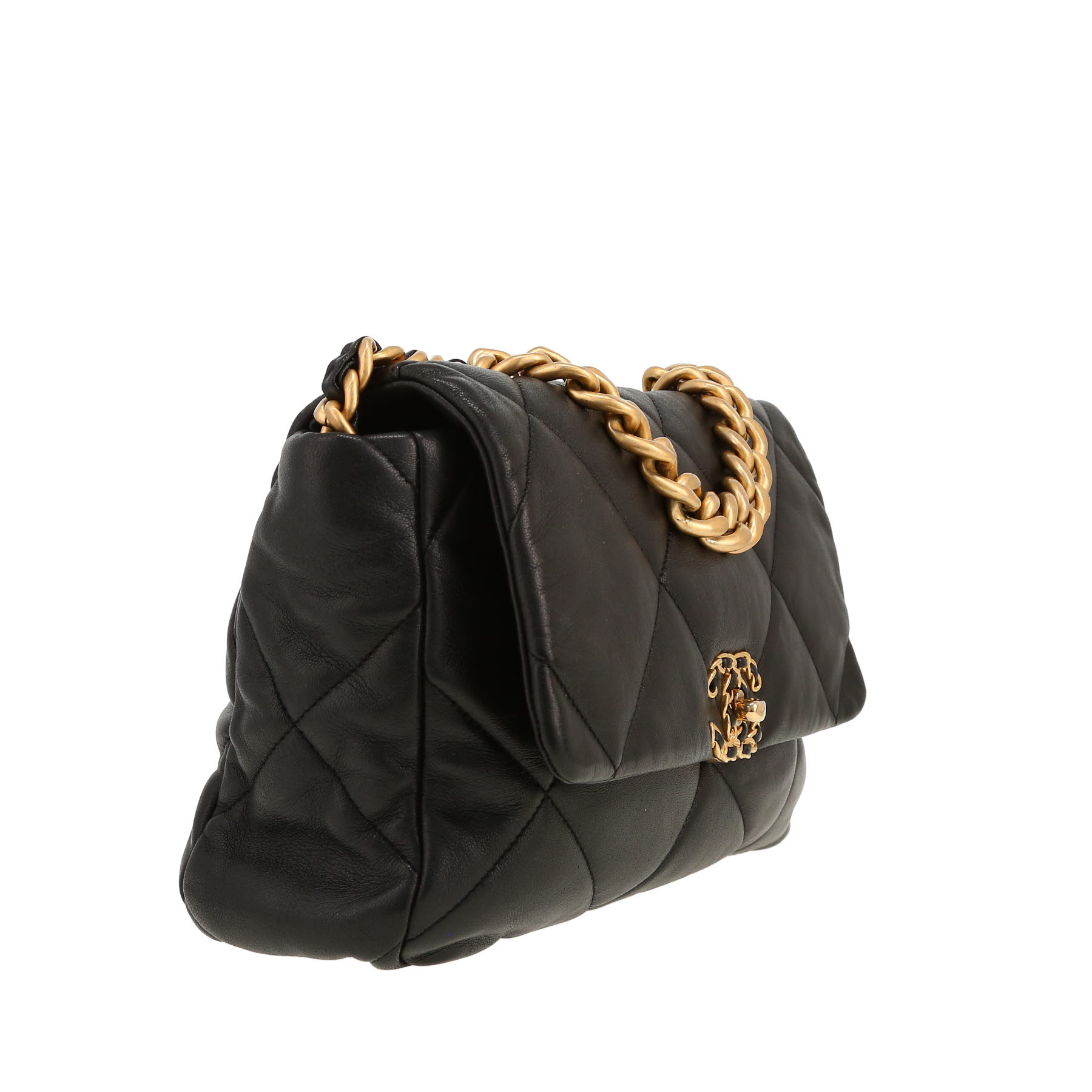 Bolso bandolera Chanel  19 en cuero acolchado negro
