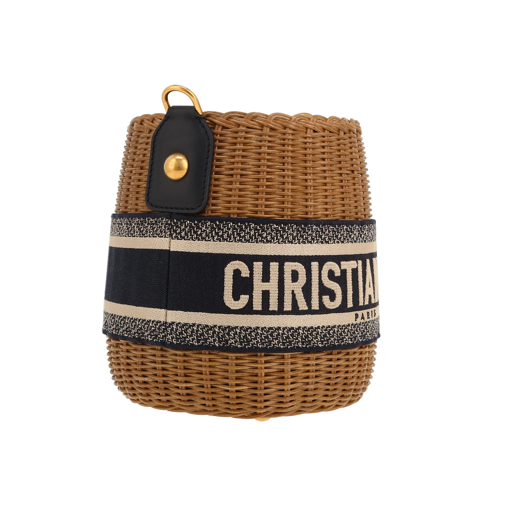 Dior  Bucket shoulder bag  in beige wicker  and navy blue leather