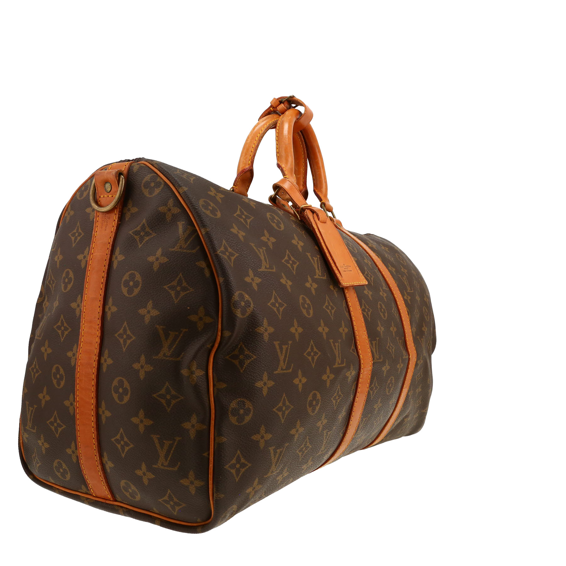 Sac de voyage Louis Vuitton  Keepall 50 en toile monogram marron et cuir naturel