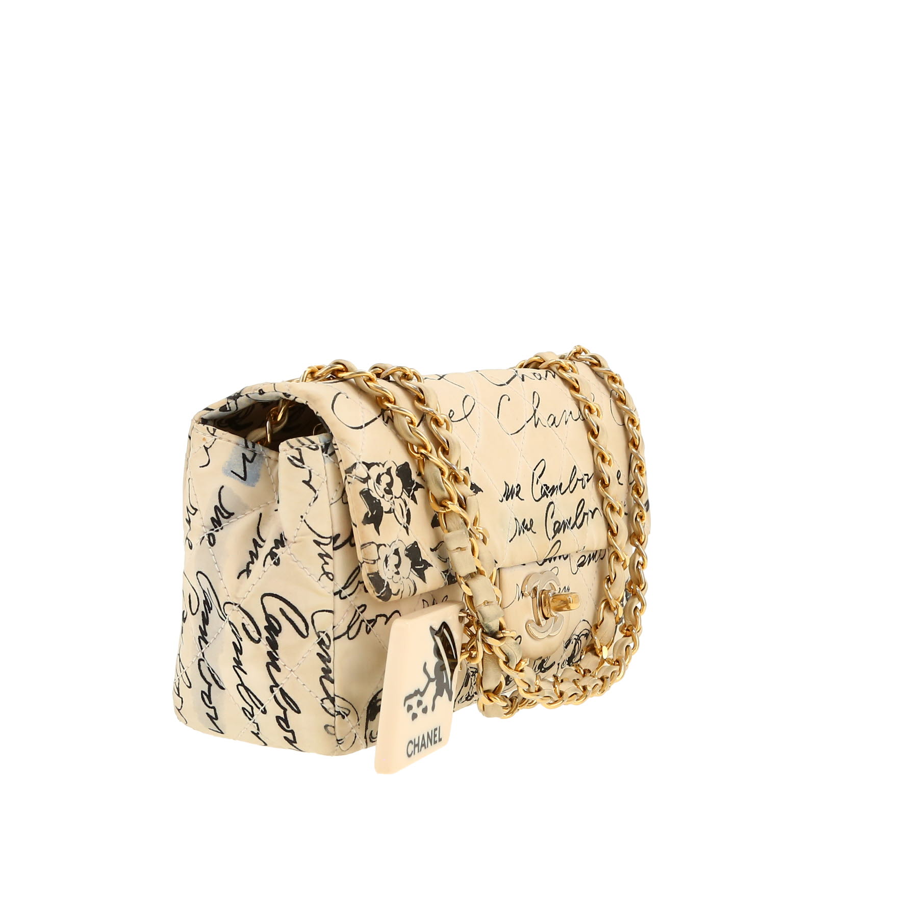Sac à main Chanel  Baguette en toile beige et noire