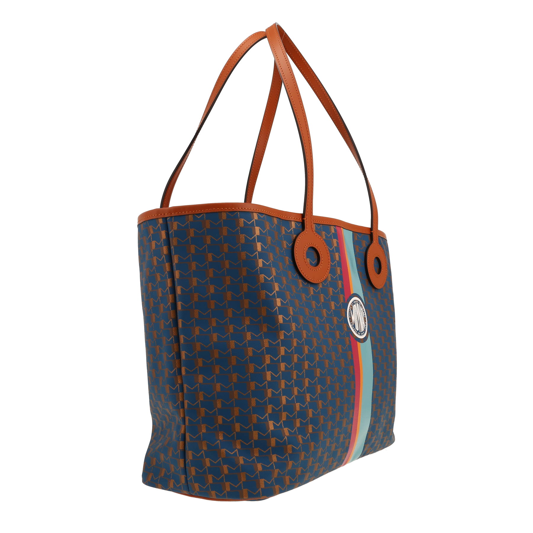 Moynat   shopping bag  in blue canvas  and brown leather