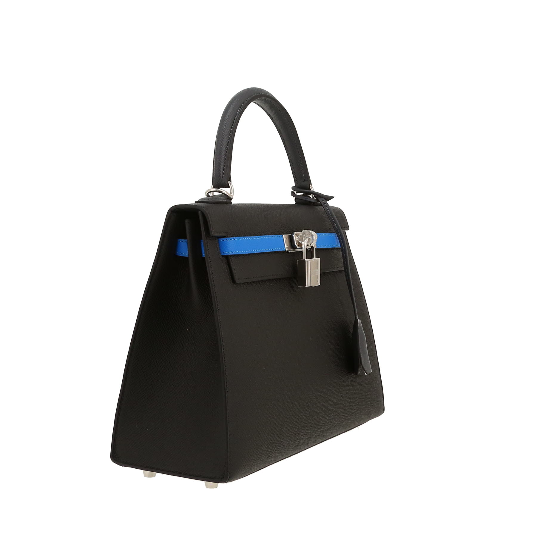 Hermès  Kelly 25 cm handbag  in black, grey Ardoise and Bleu Hydra epsom leather
