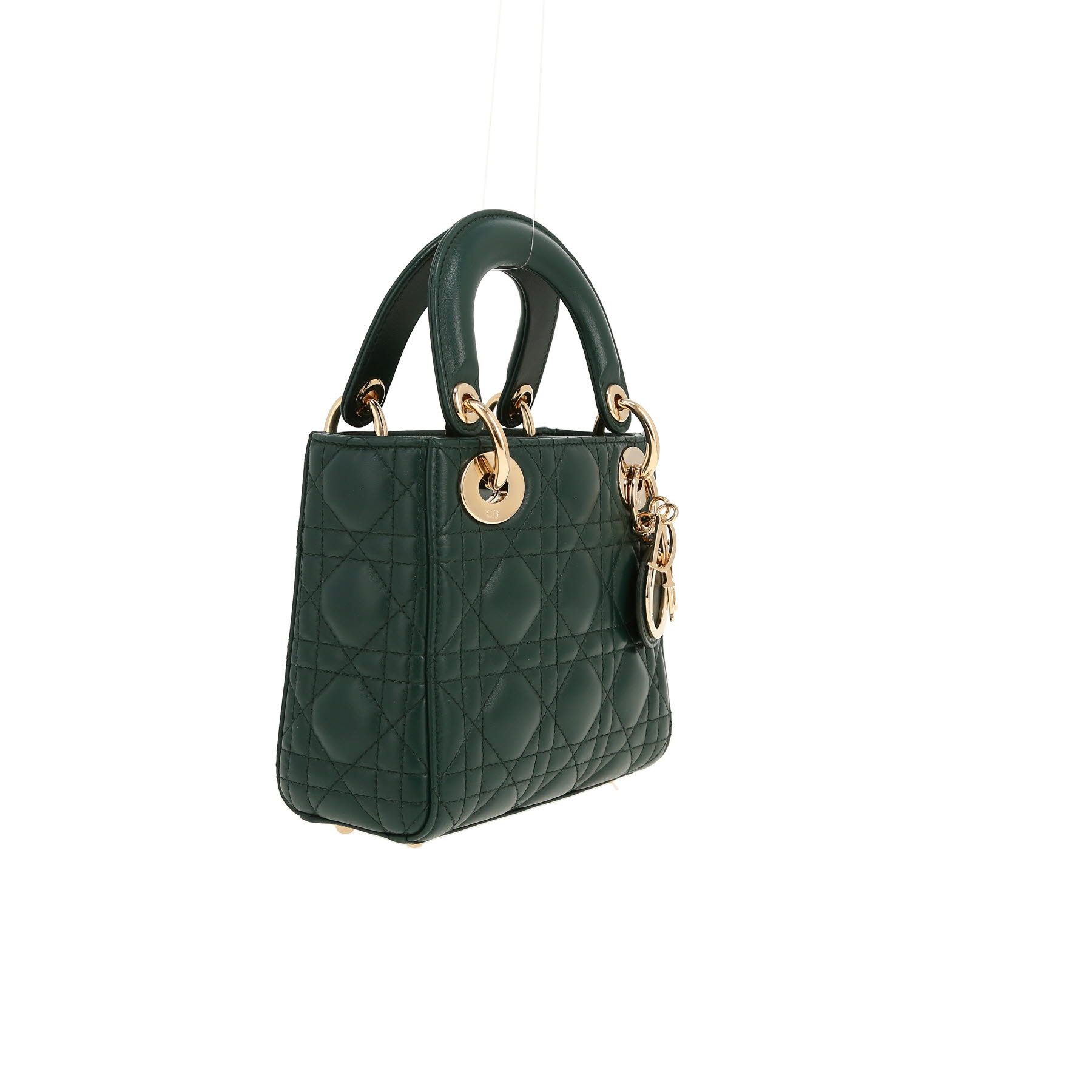 Dior  Lady Dior mini  shoulder bag  in green leather cannage