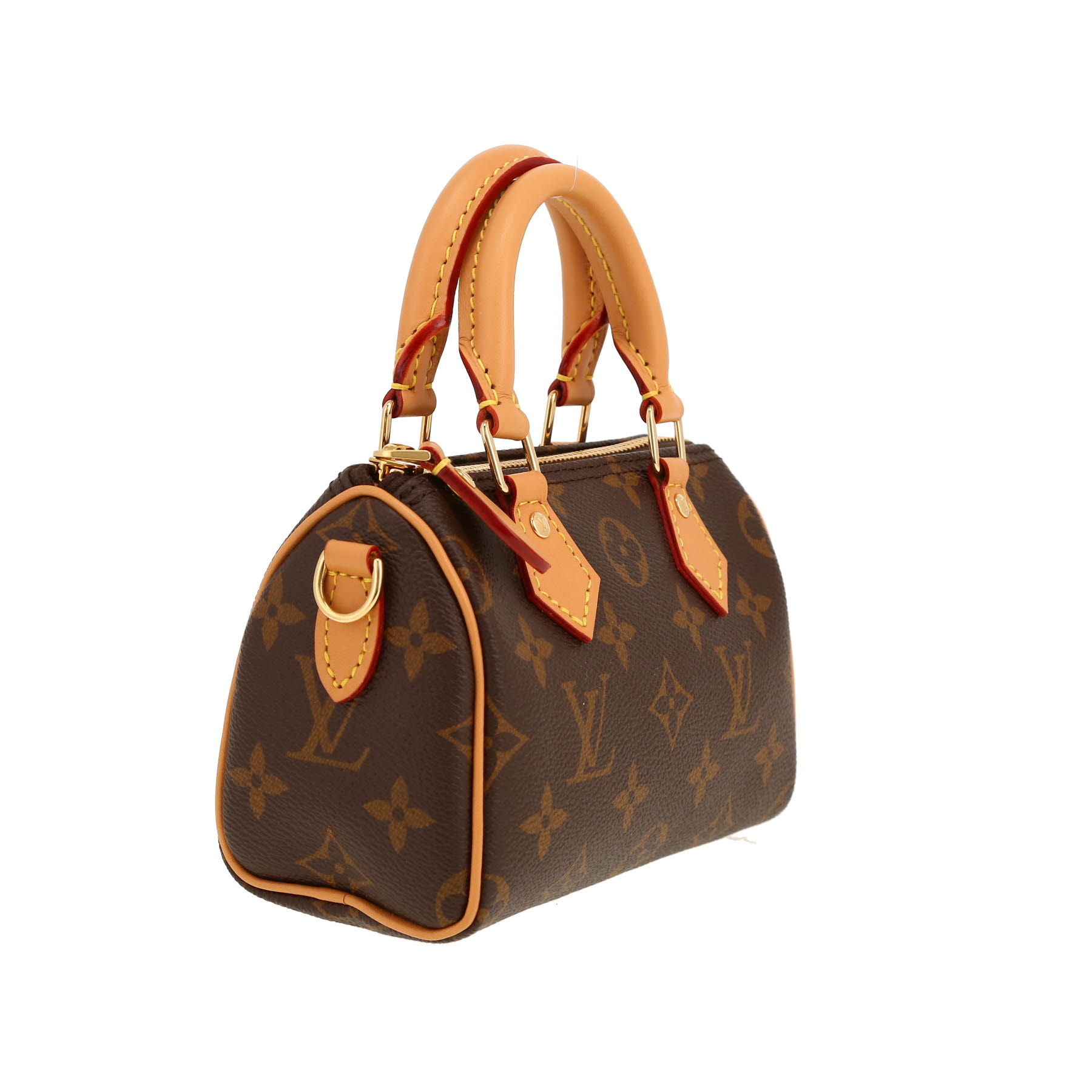 Sac bandoulière Louis Vuitton  Nano Speedy en toile monogram marron et cuir naturel Sac bandoulière Louis Vuitton  Nano Speedy en toile monogram marron et cuir naturel