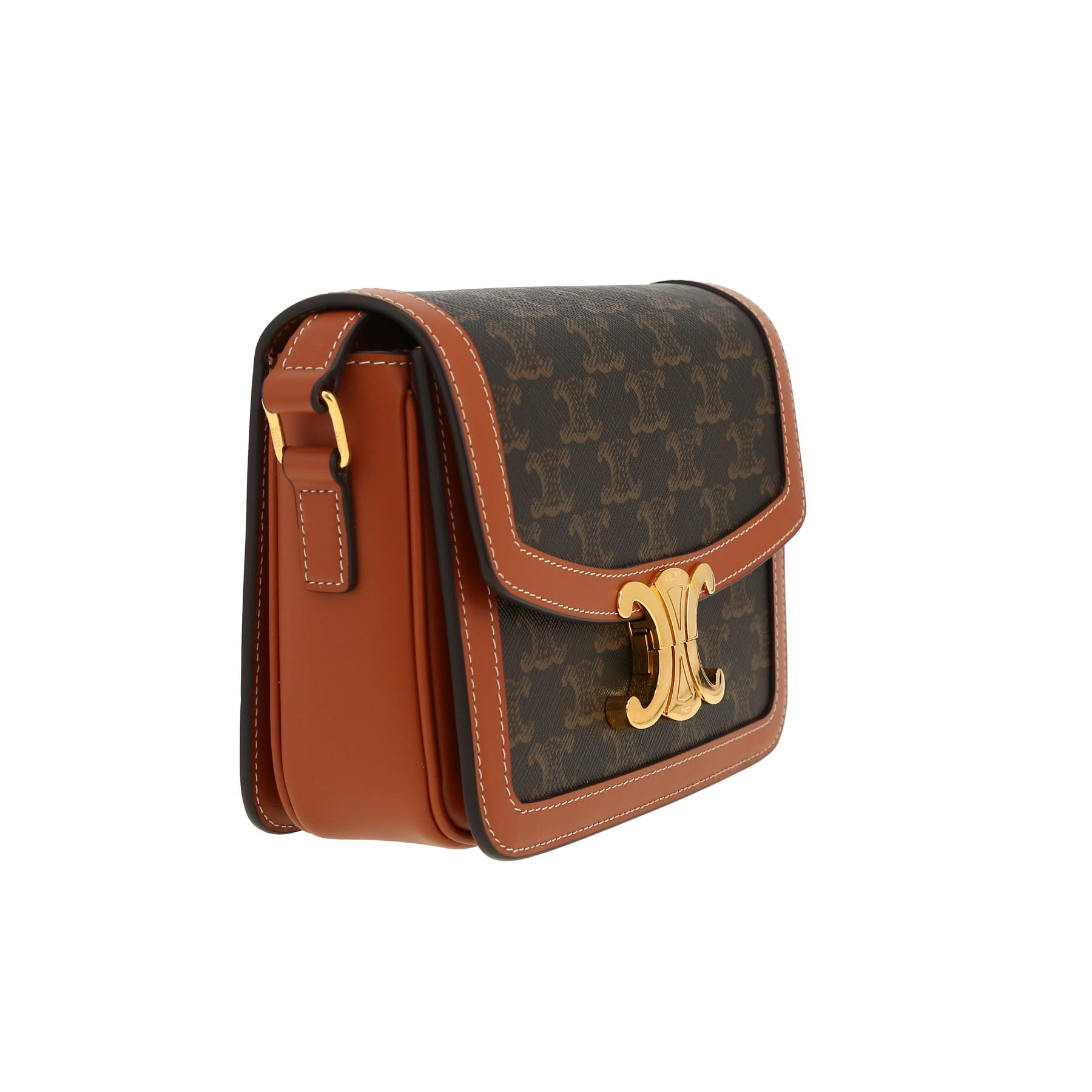 Sac bandoulière Celine  Triomphe en toile Triomphe marron et cuir marron