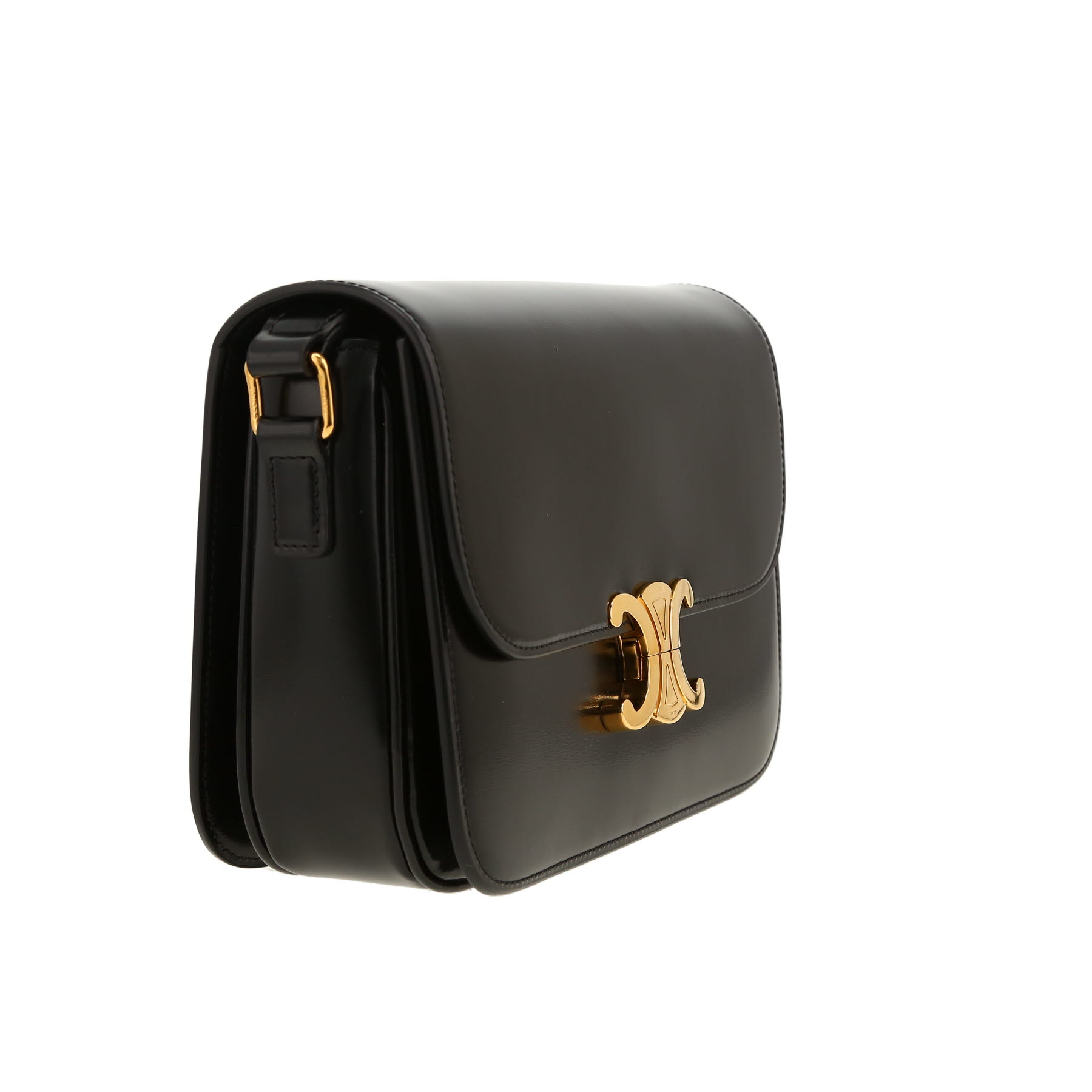 Celine  Triomphe medium model  shoulder bag  in black leather