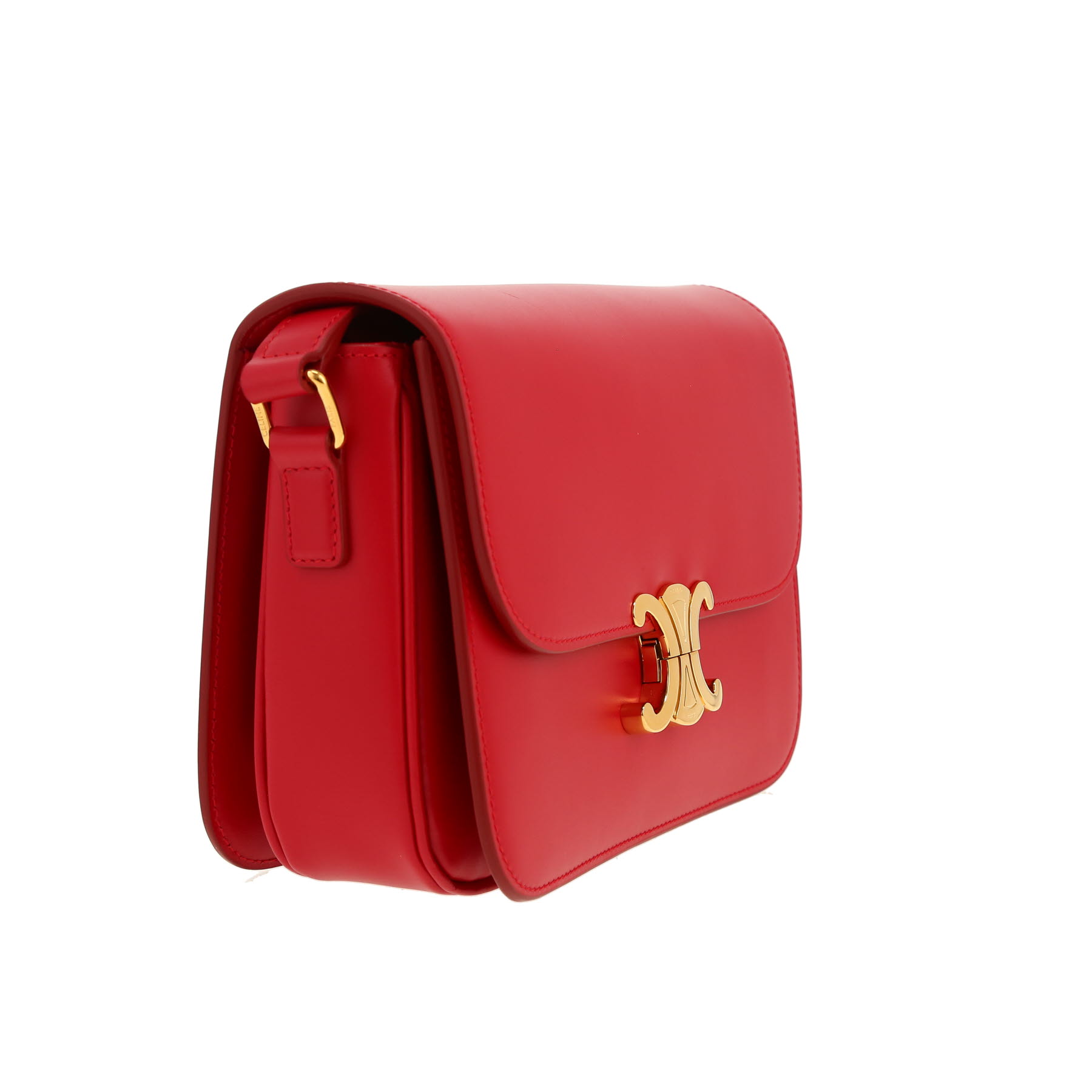 Sac bandoulière Celine  Triomphe moyen modèle  en cuir rouge