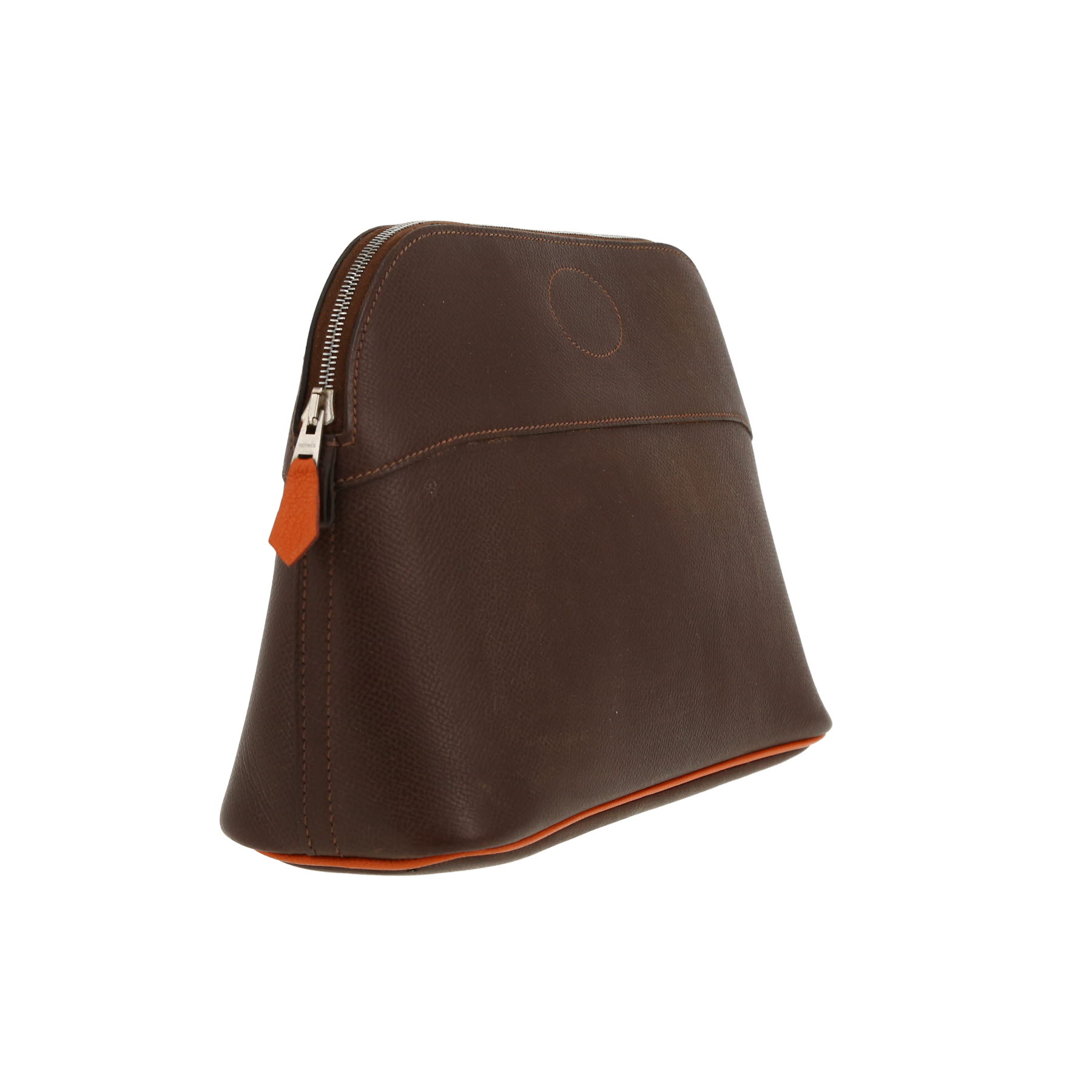 Pochette Hermès  Bolide - Pocket Hand en cuir Courchevel marron et orange