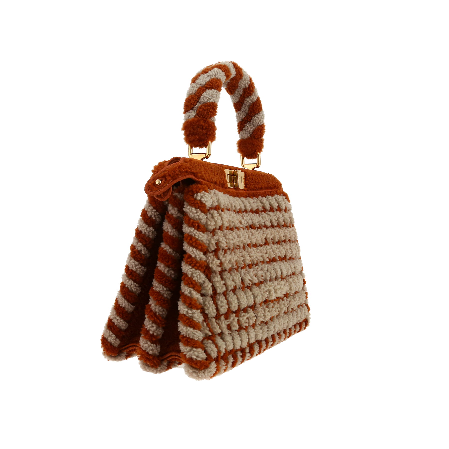 Fendi  Peekaboo small model  handbag  in beige and brown skin-out fur