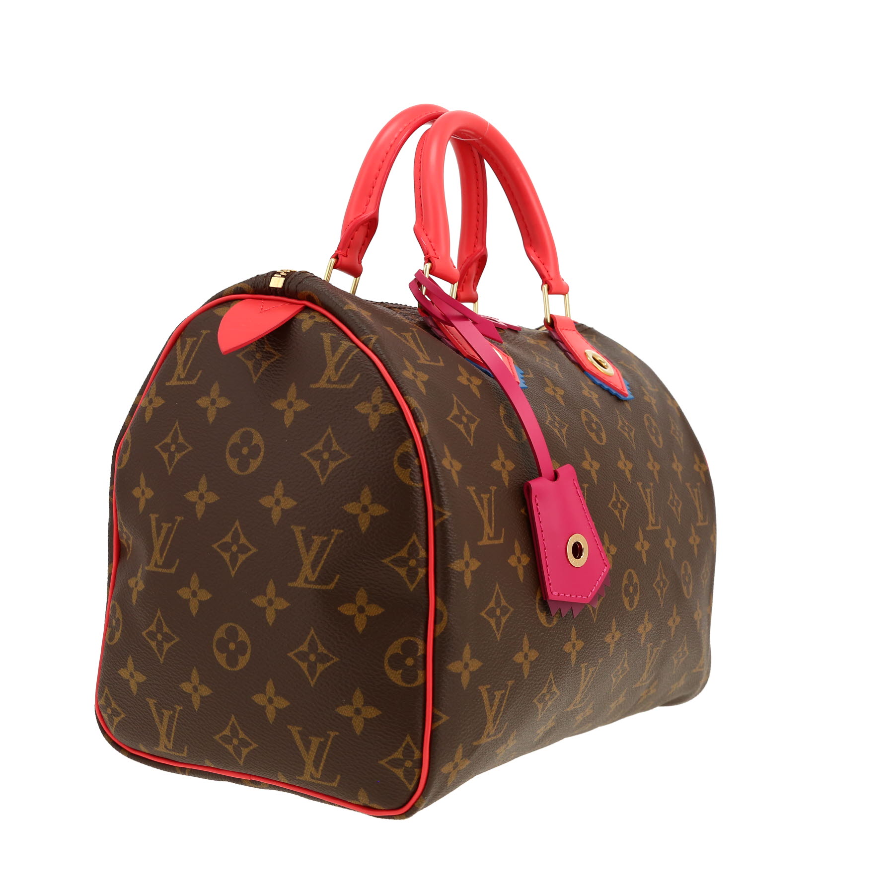 Bolso de mano Louis Vuitton  Speedy Editions Limitées en lona Monogram marrón y cuero rojo