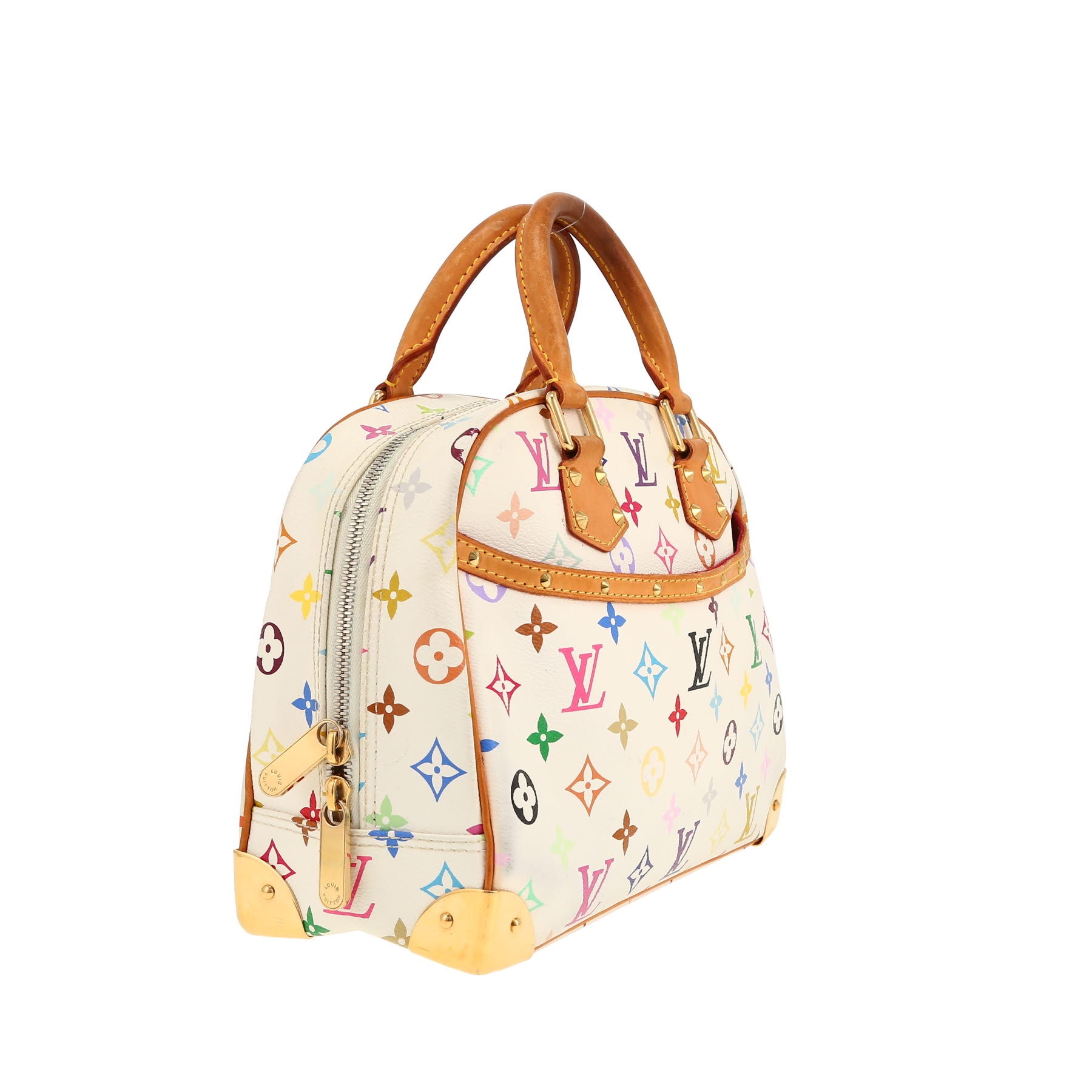 Louis Vuitton  Trouville handbag  in white and multicolor monogram canvas  and natural leather