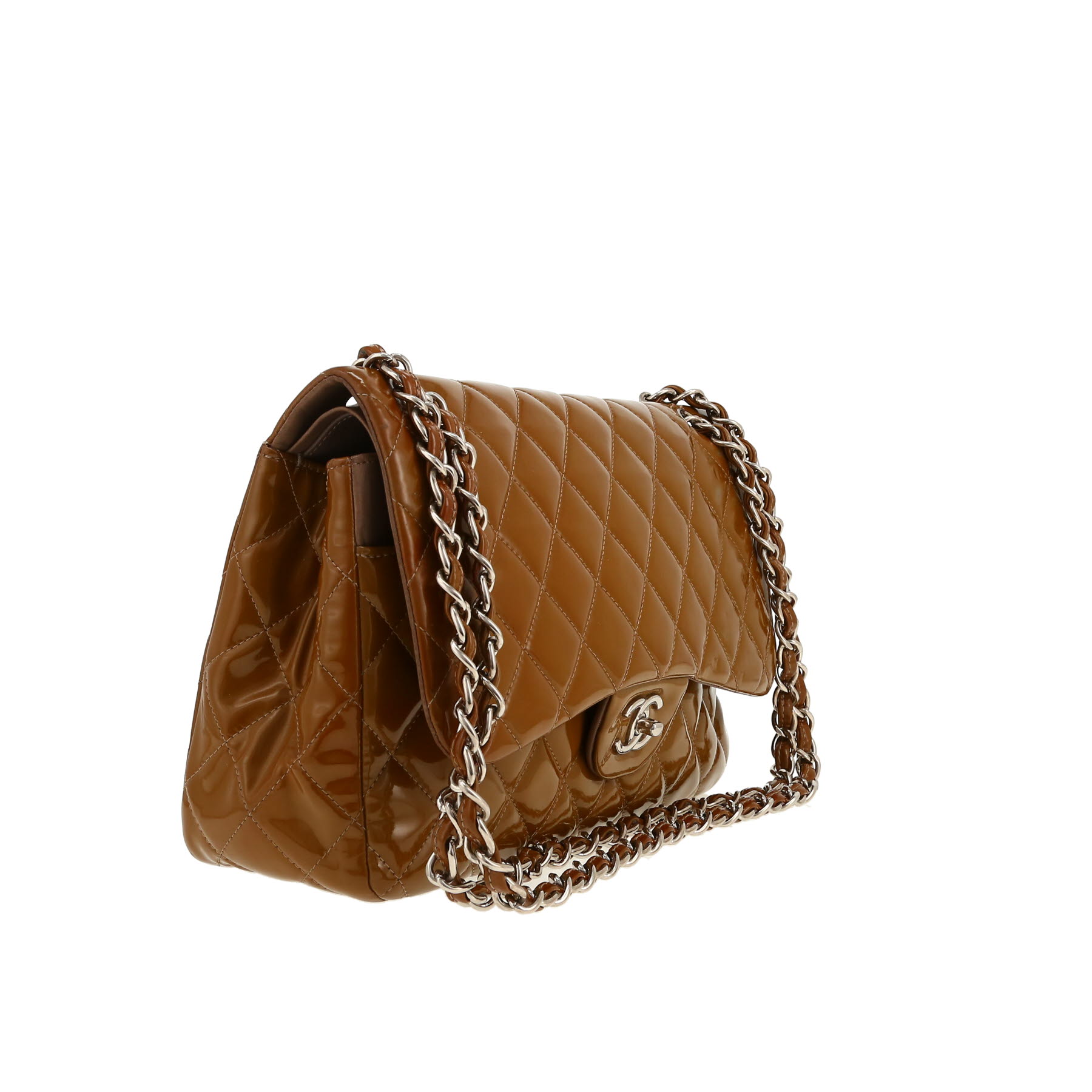Borsa a tracolla Chanel  Timeless Jumbo in pelle verniciata e foderata marrone