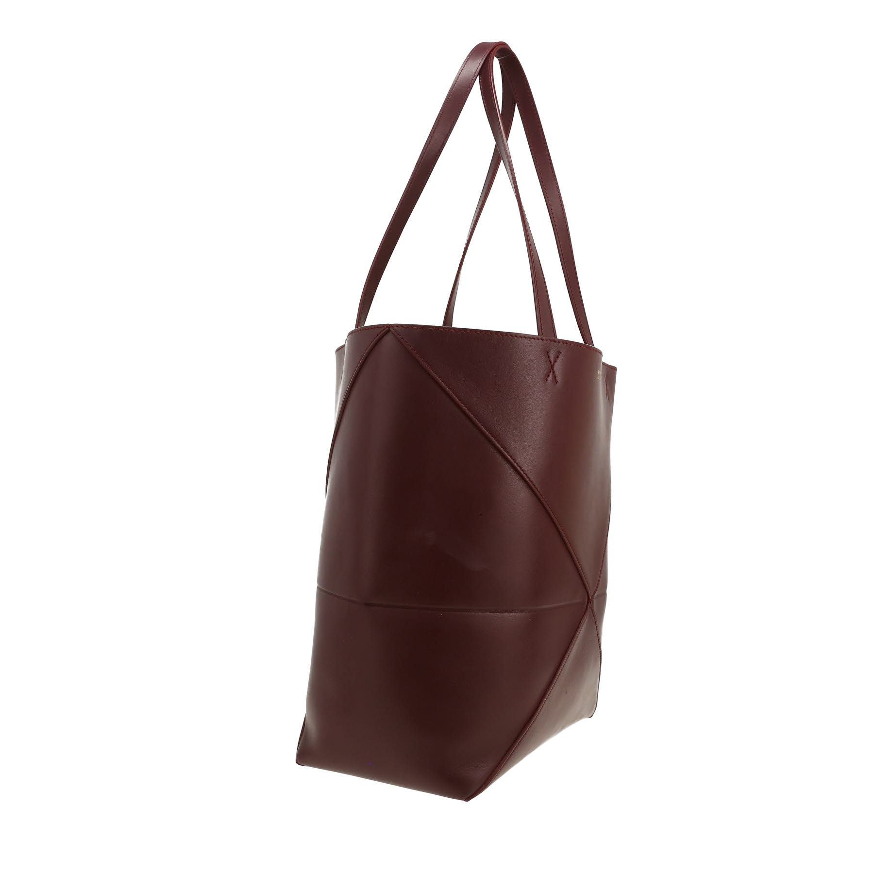 Bolso Cabás Loewe Puzzle Fold modelo mediano  en cuero color burdeos