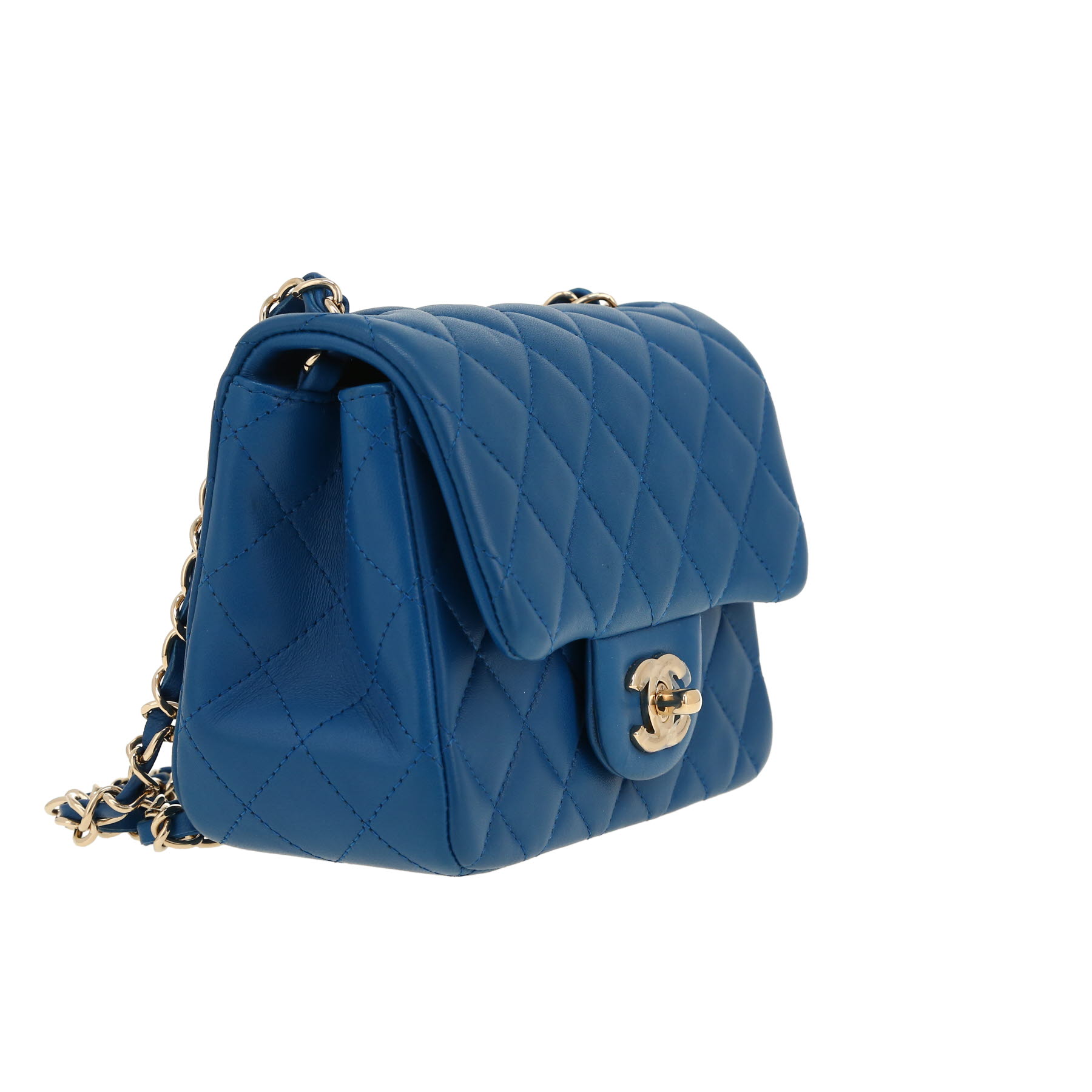 Chanel  Mini Carré handbag  in blue quilted leather