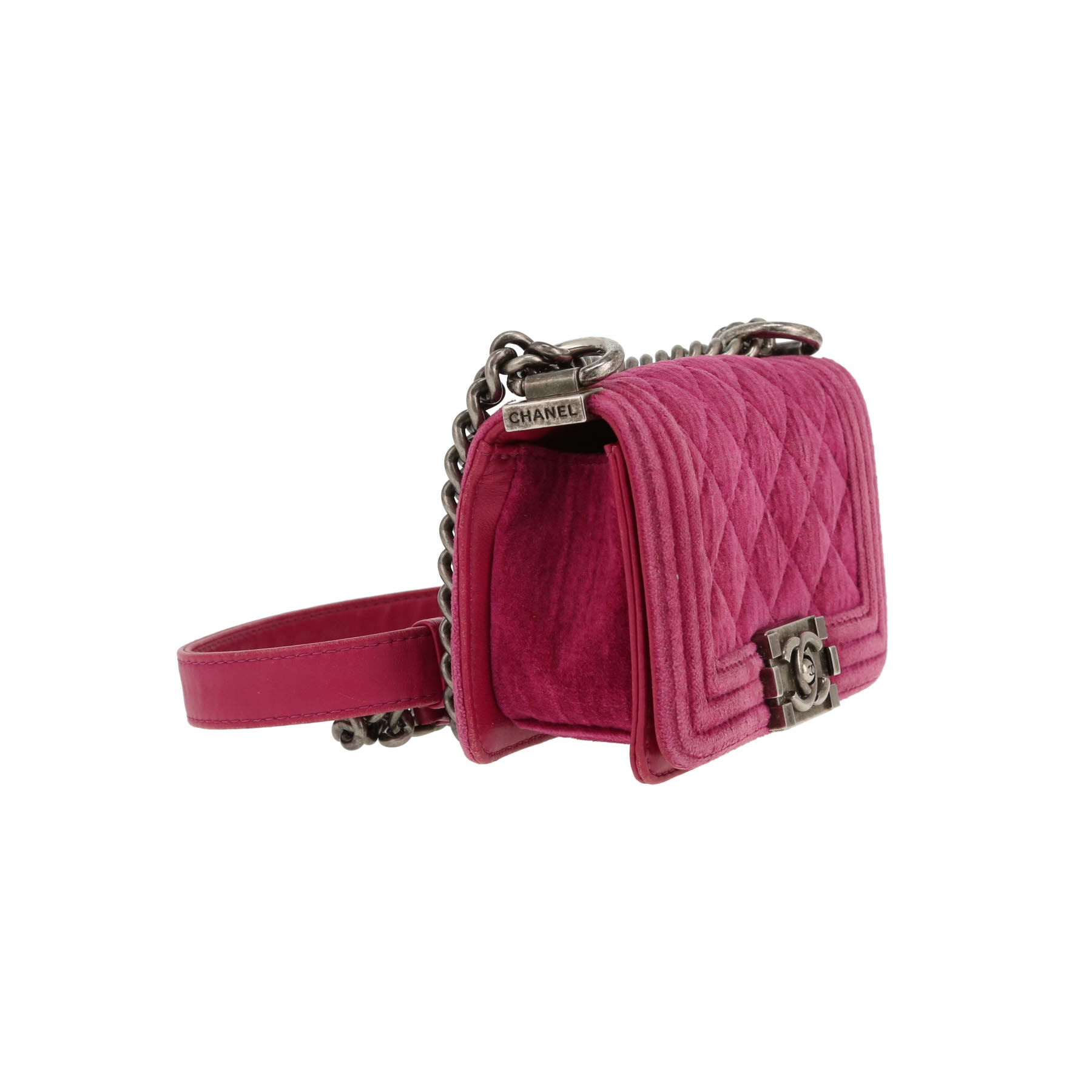Chanel  Mini Boy shoulder bag  in pink velvet  and pink leather