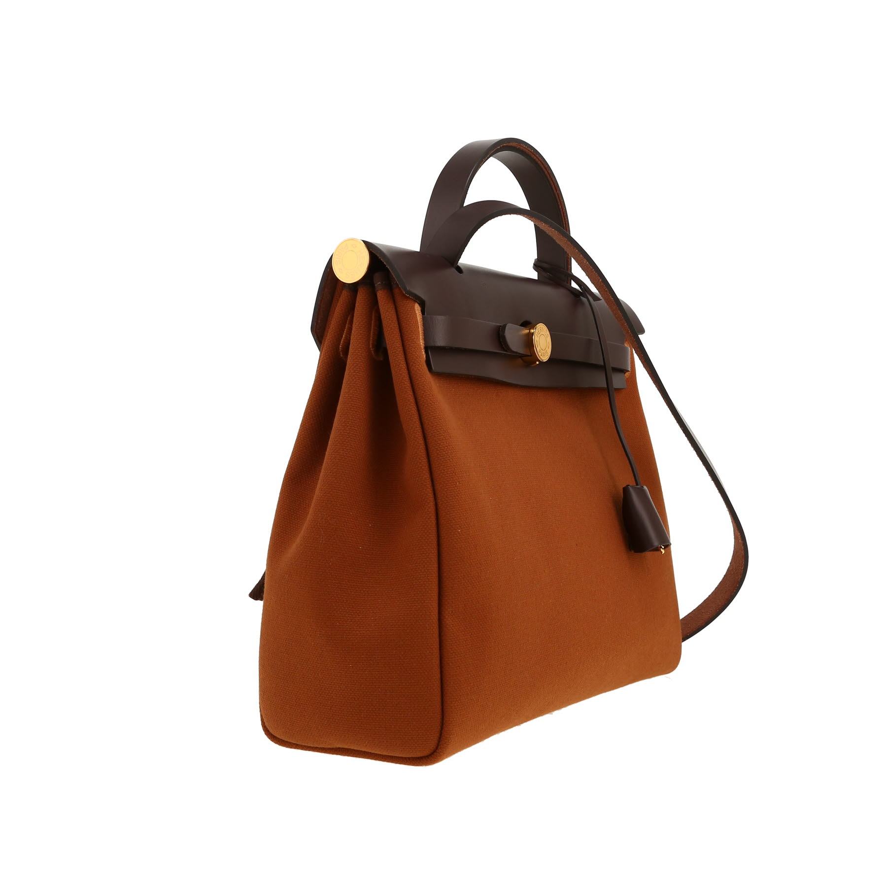 Bolso para llevar al hombro o en la mano Hermès  Herbag en lona rojiza y cuero ébano