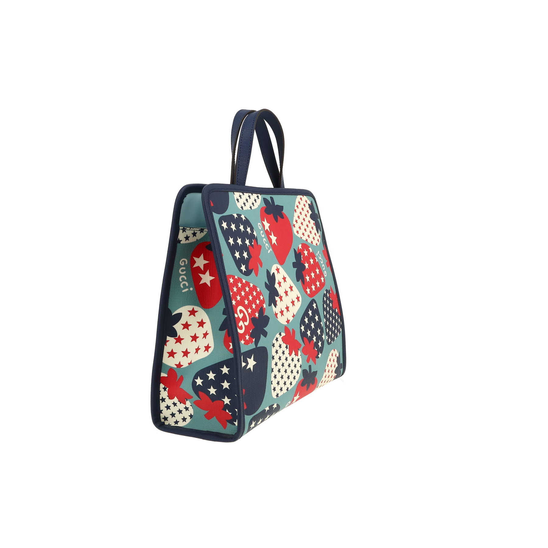 Gucci   handbag  in light blue, red and white canvas  and navy blue leather