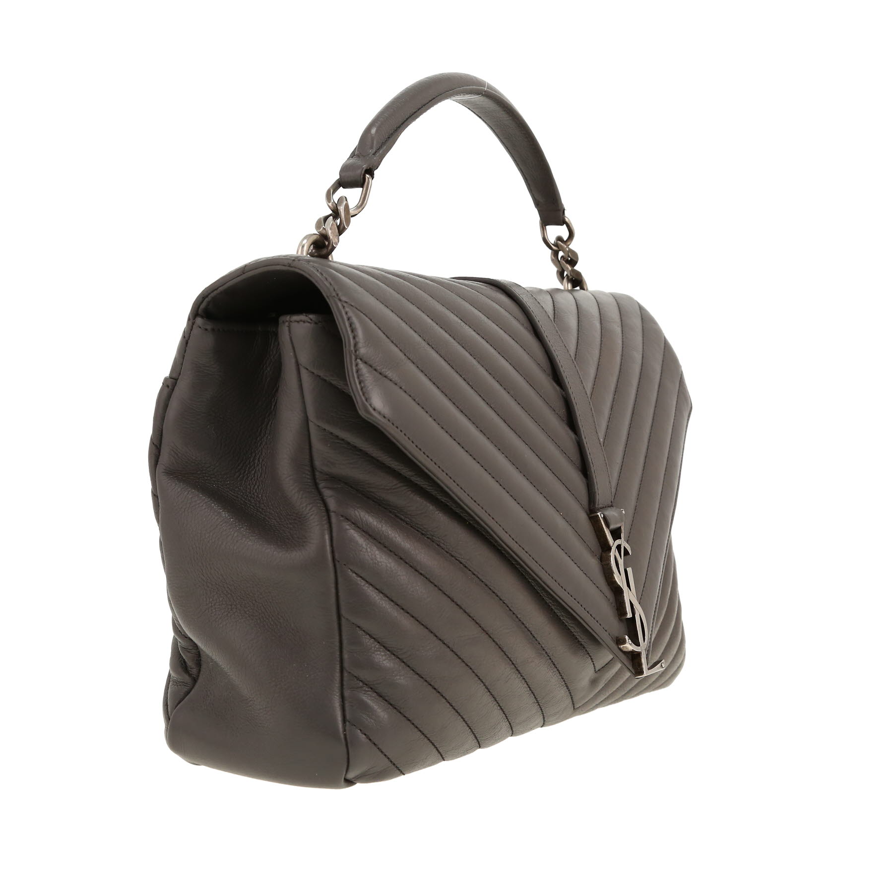 Sac à main Saint Laurent  College en cuir matelassé chevrons gris