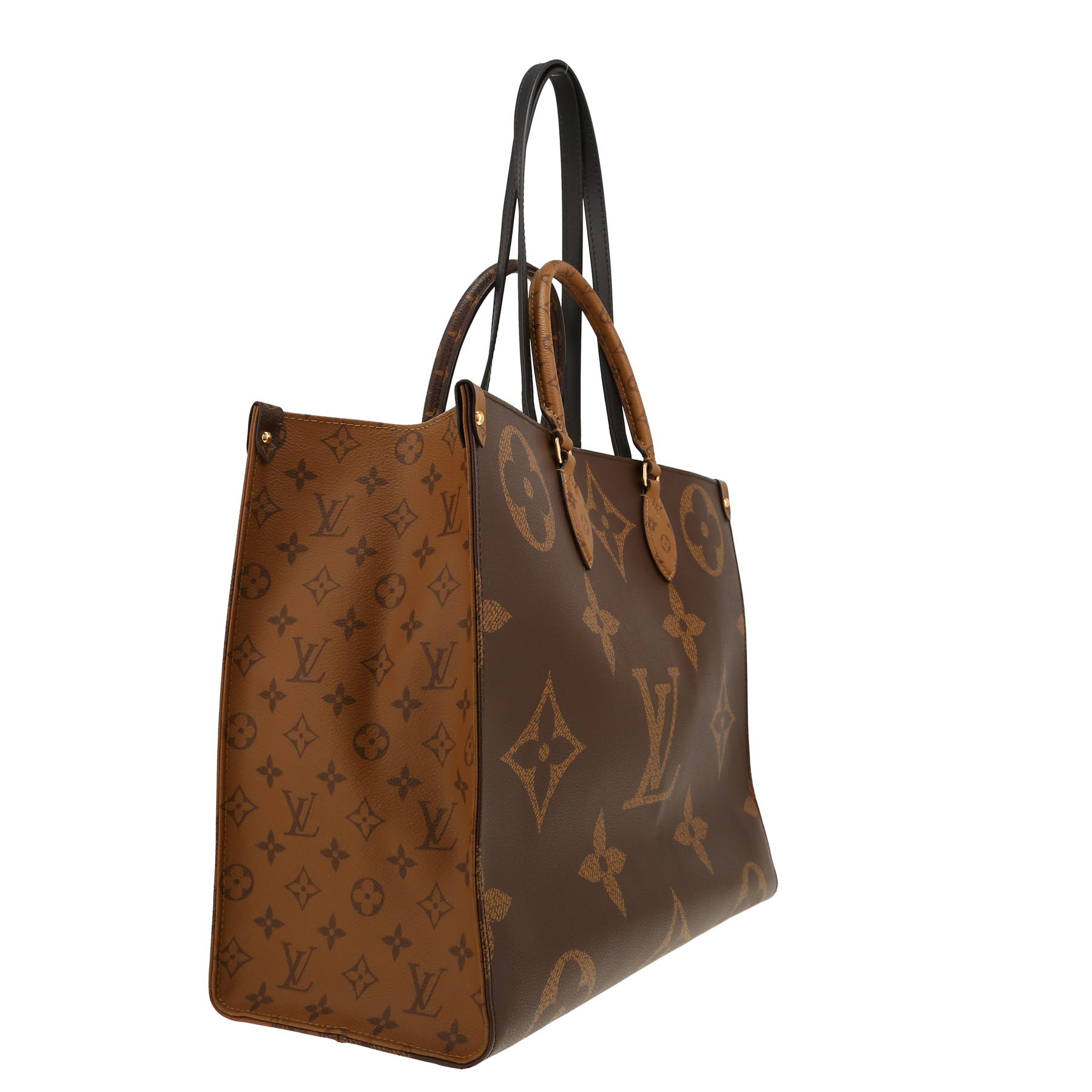 Louis Vuitton  Onthego large model  shopping bag  in brown two tones  monogram canvas  and black leather