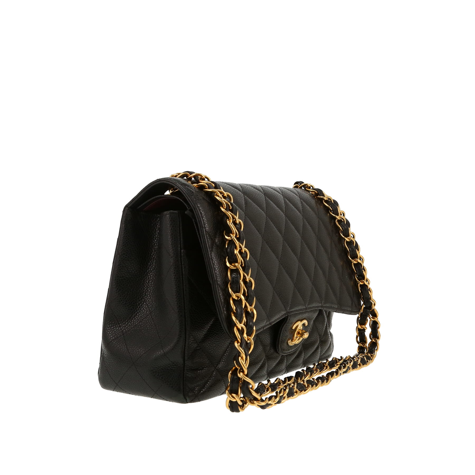 Chanel  Timeless Jumbo shoulder bag  in black quilted grained leather