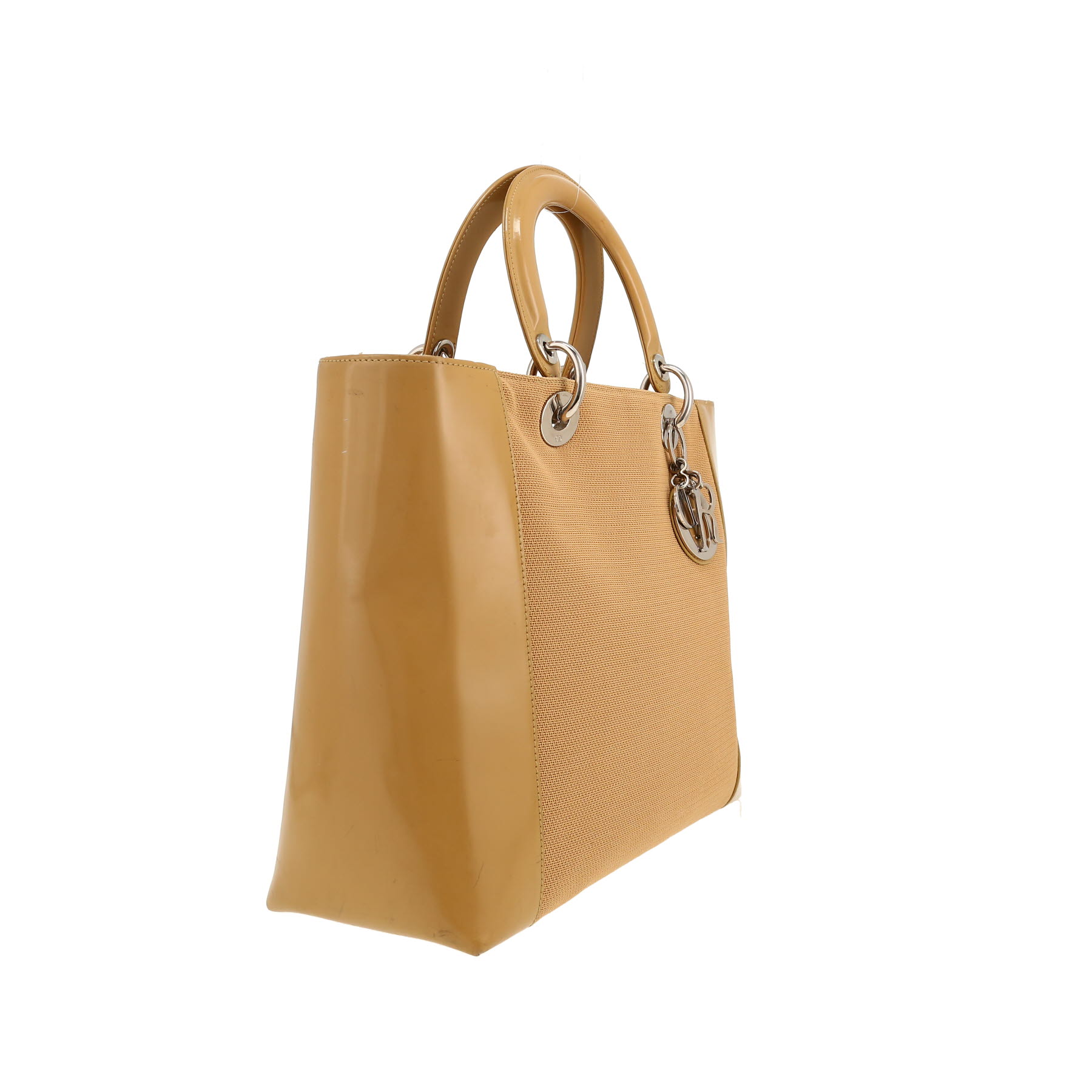 Bolso de mano Dior  Lady Dior en charol beige y lona beige