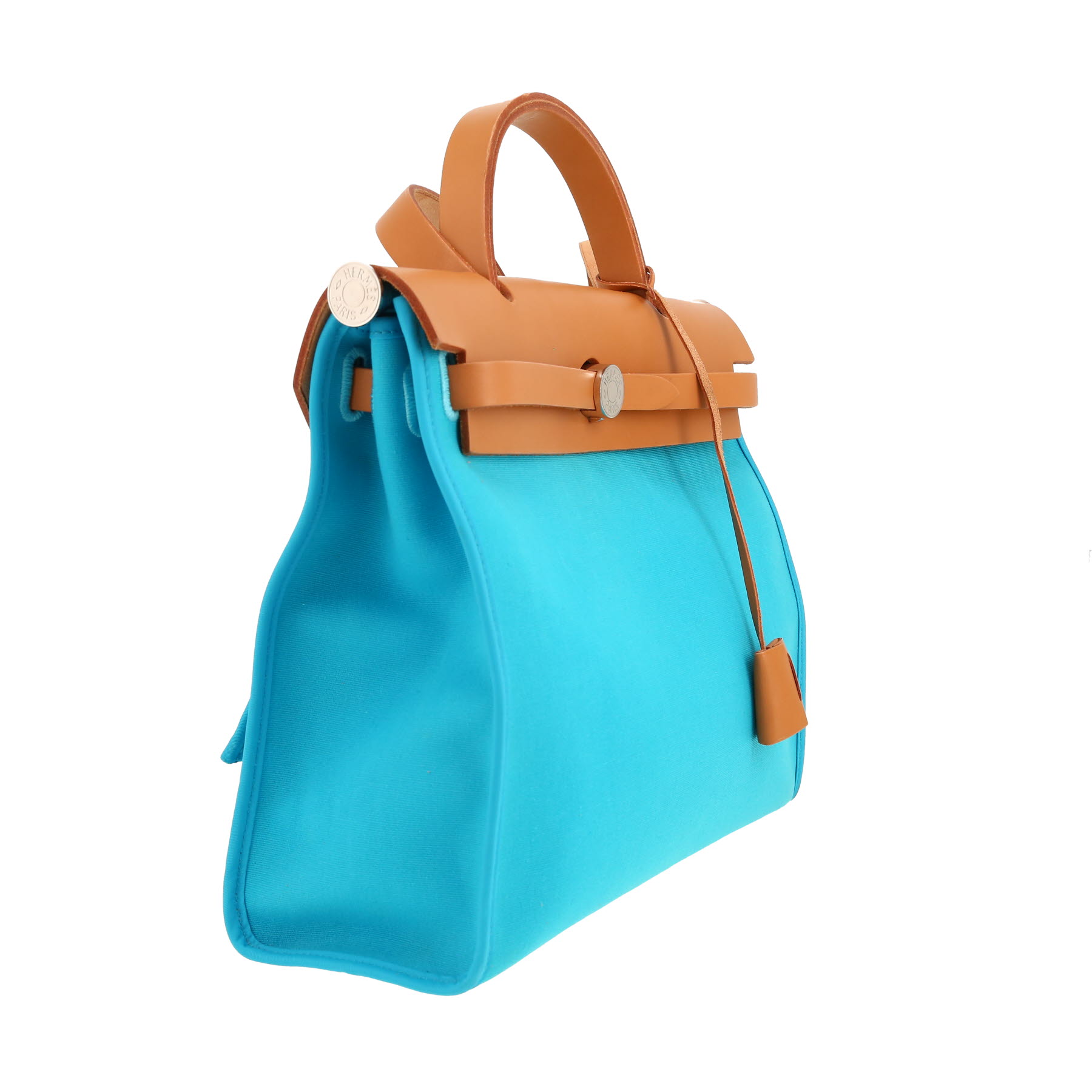 Bolso de mano Hermès  Herbag en lona azul y verde y vaca Hunter