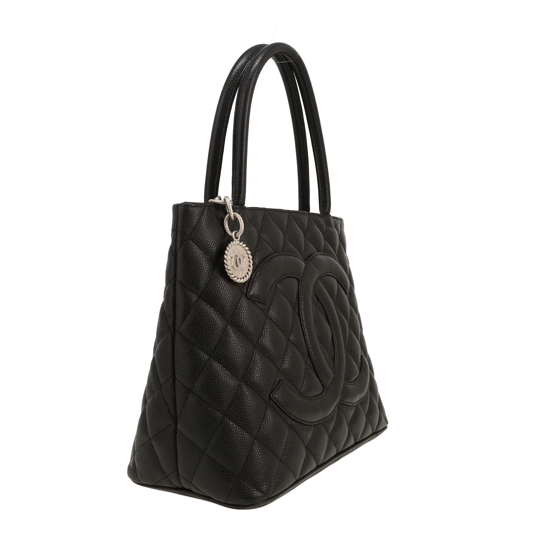 Bolso de mano Chanel  Medaillon en cuero granulado acolchado negro