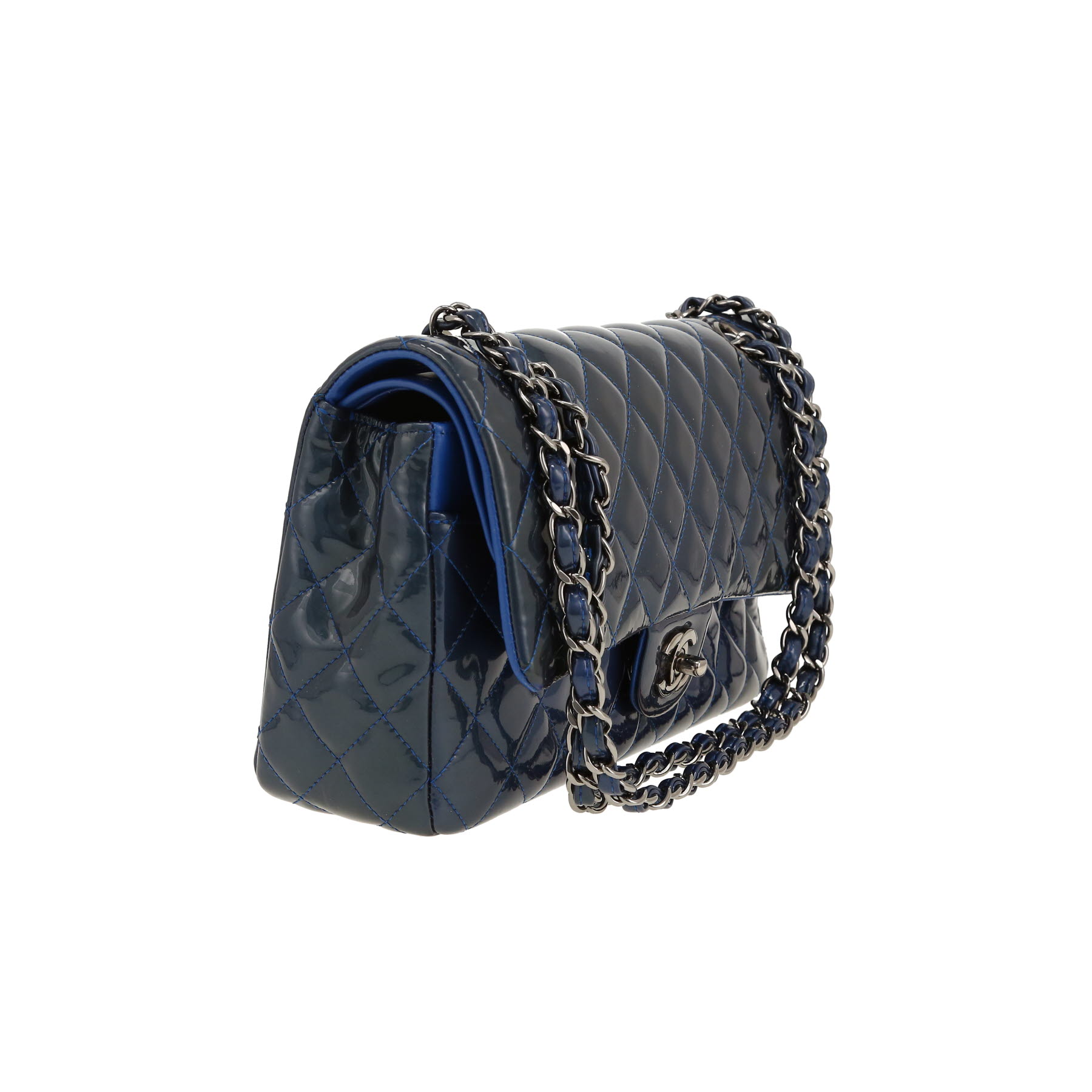 Chanel  Timeless Classic handbag  in blue patent quilted leather