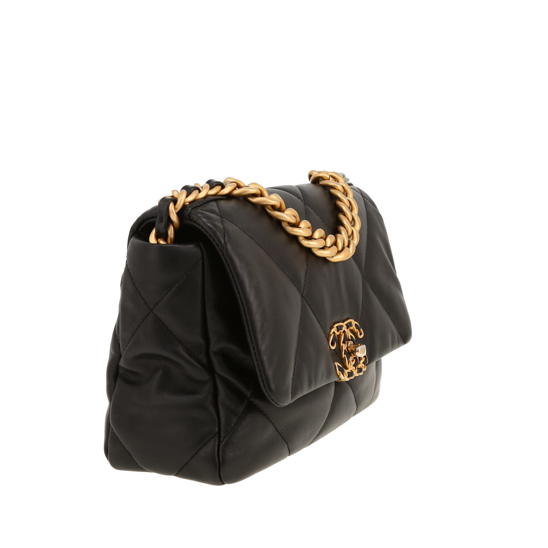 Chanel  19 shoulder bag  in black quilted leather