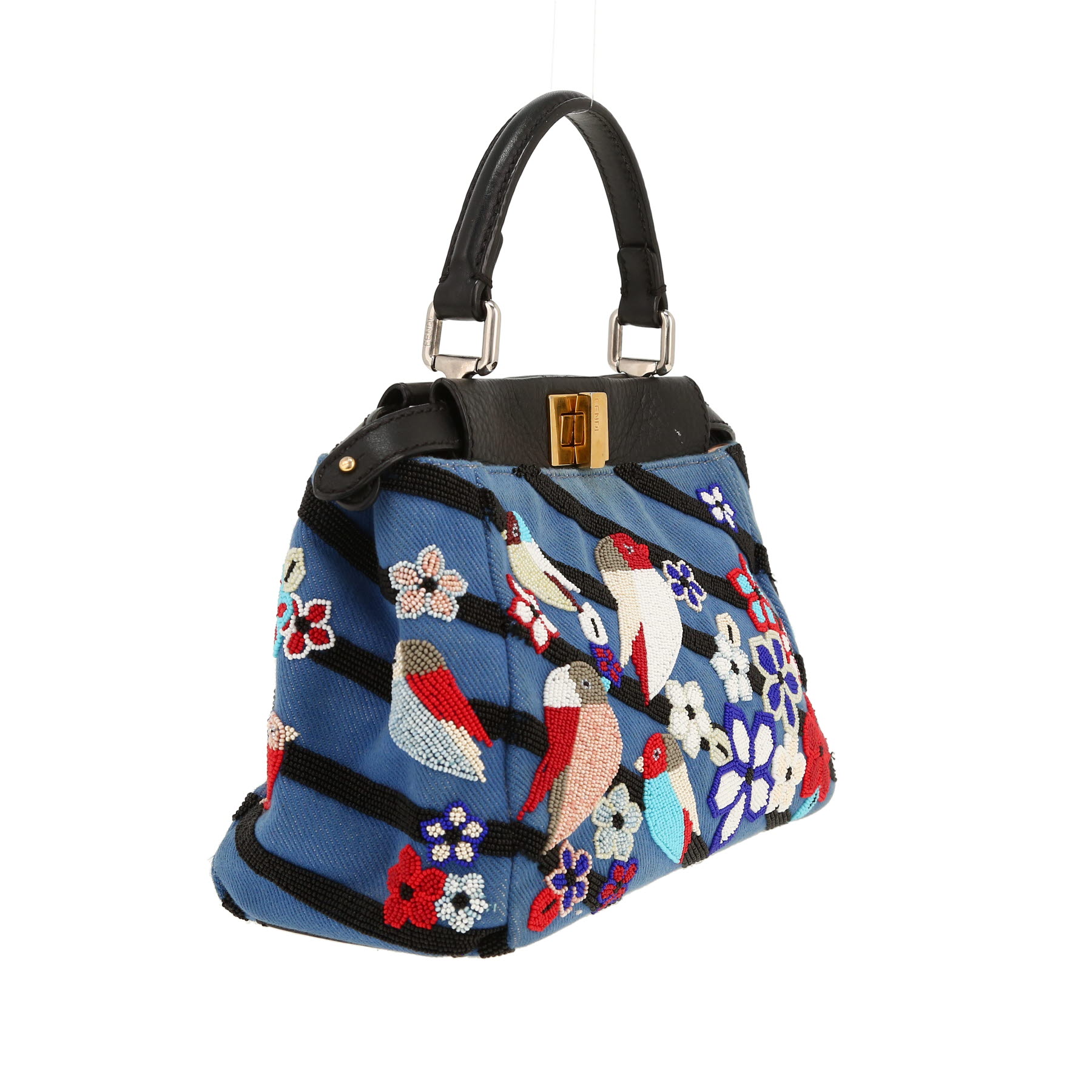 Fendi  Peekaboo handbag  in blue denim canvas  and black leather