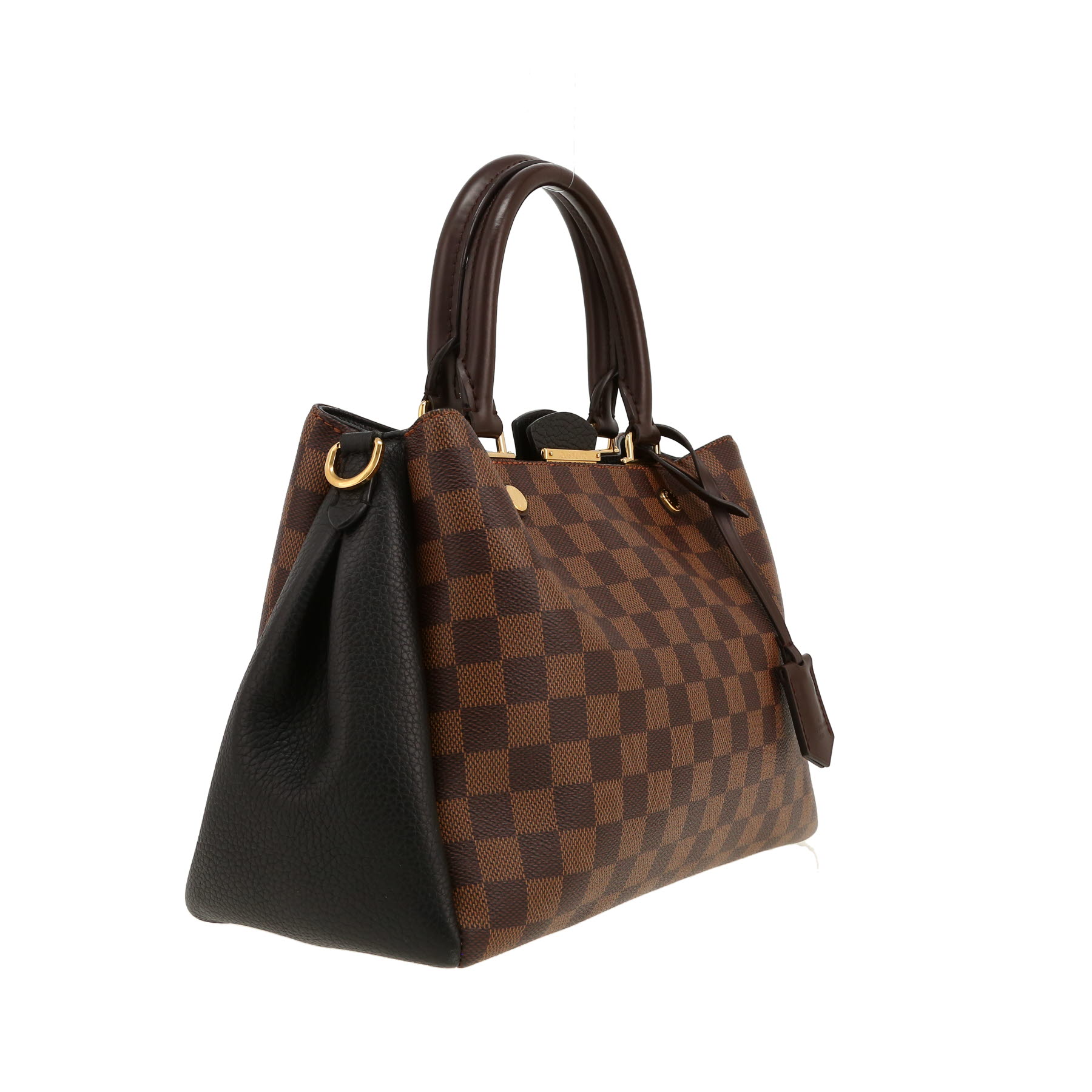 Louis Vuitton   handbag  in ebene damier canvas  and black leather