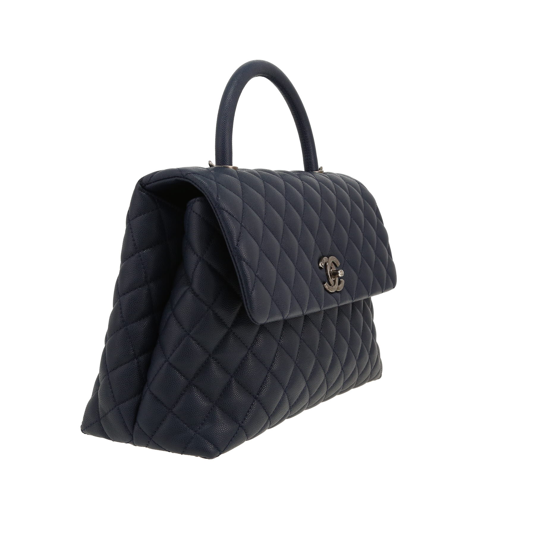 Sac bandoulière Chanel  Coco Handle en cuir grainé matelassé bleu-marine
