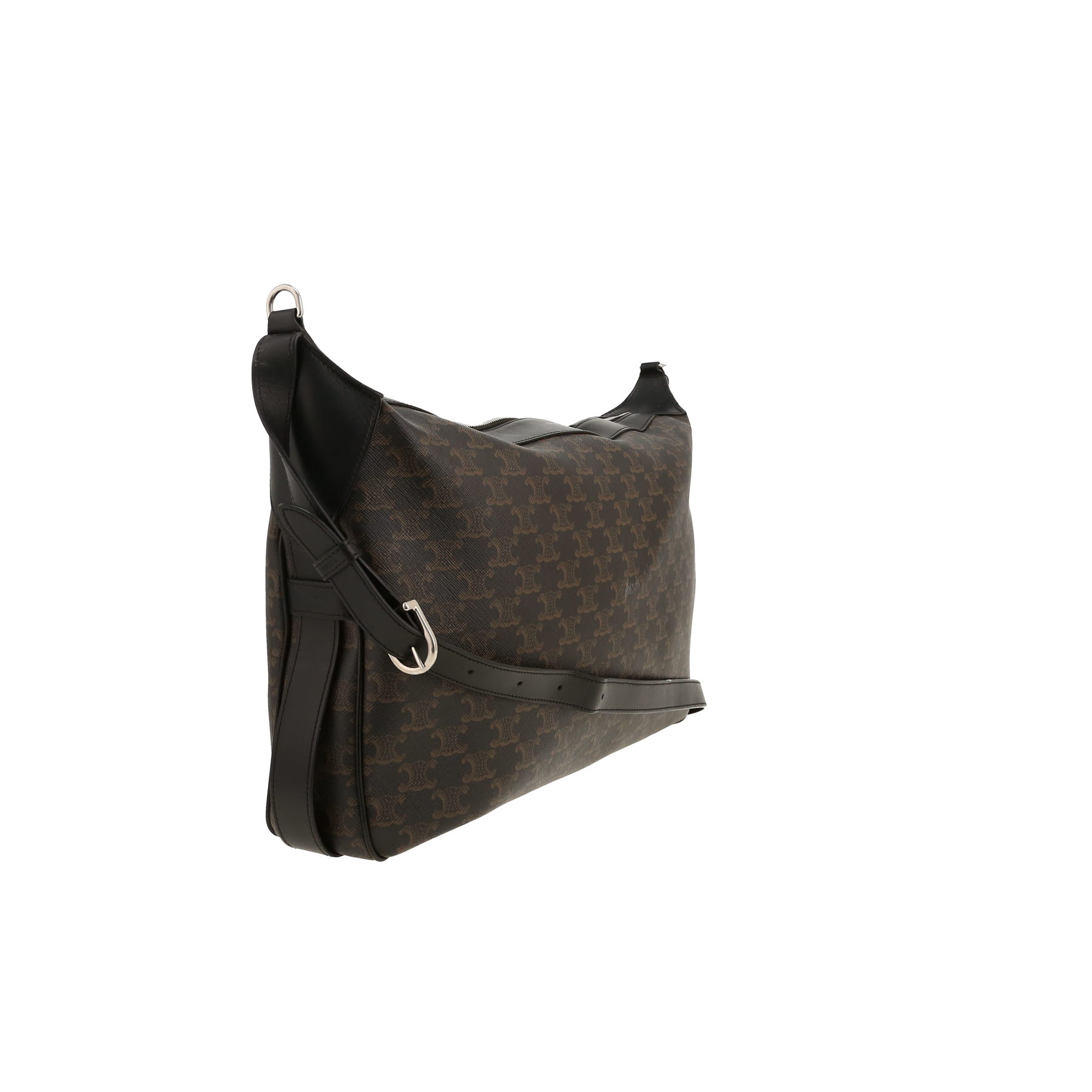 Sac bandoulière Celine  Romy en toile Triomphe marron et cuir noir